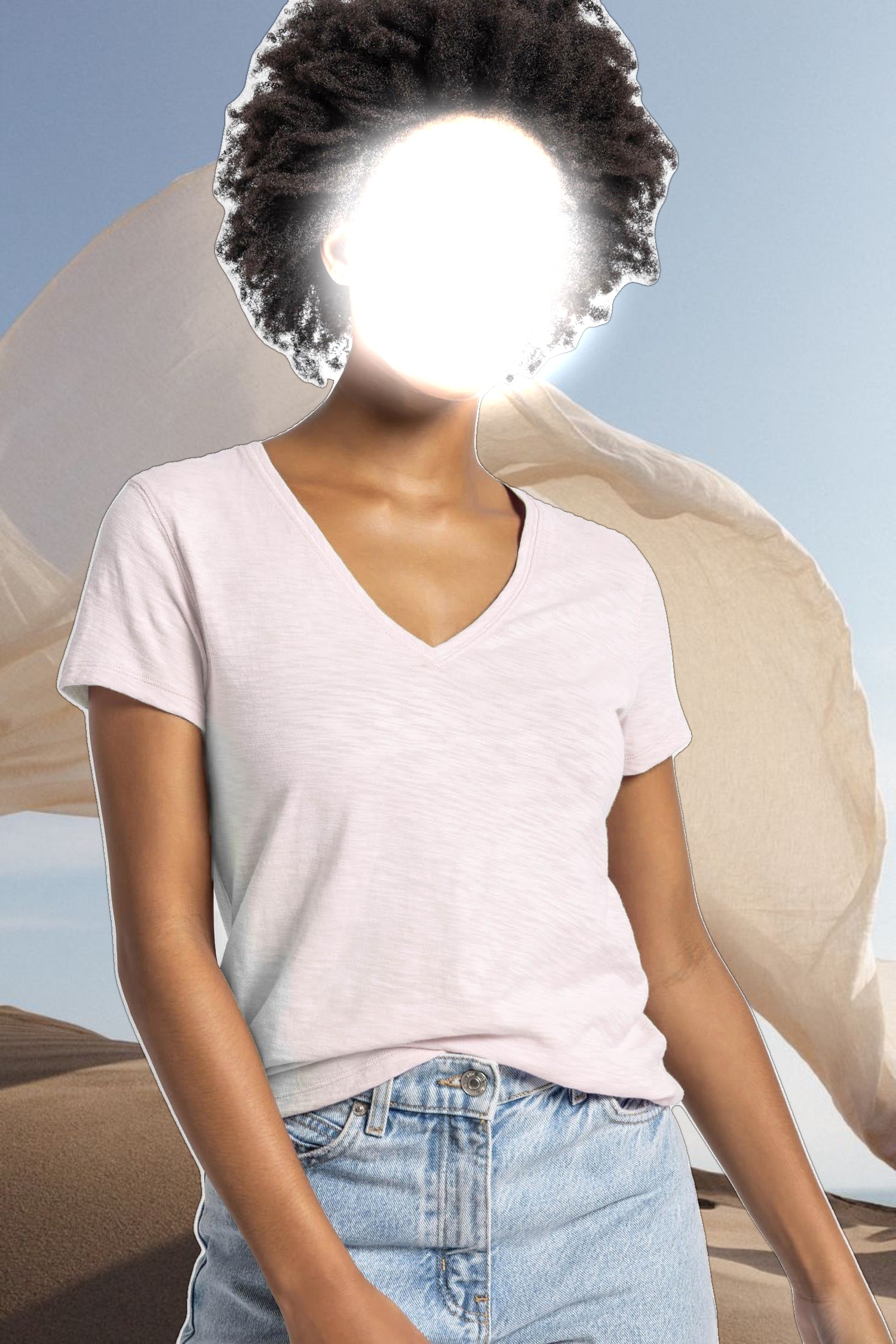 V-Neck Short Sleeve Back Seam Tee