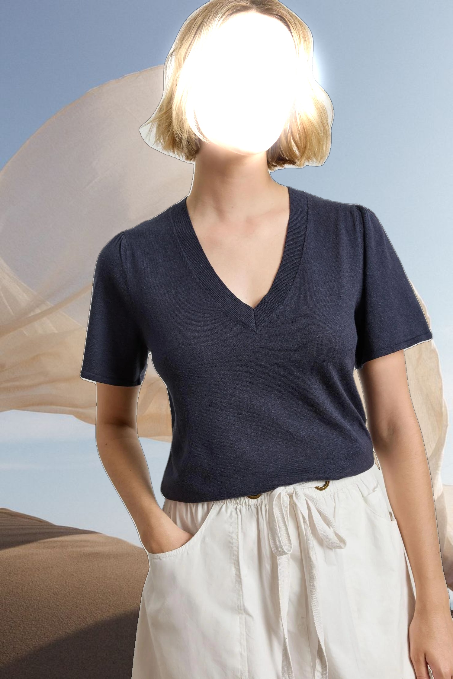 Short Sleeve V-Neck Sweater