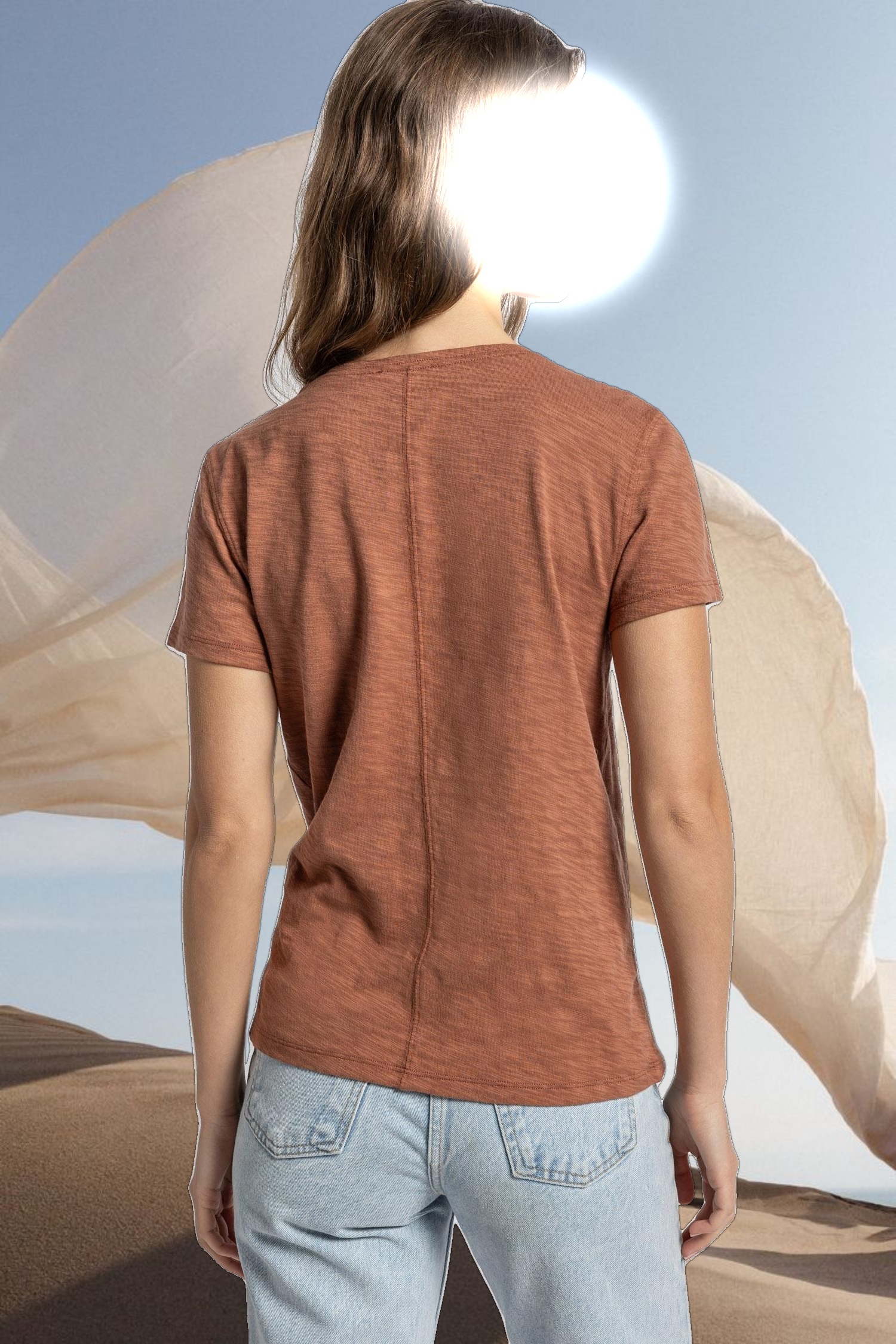 V-Neck Short Sleeve Back Seam Tee