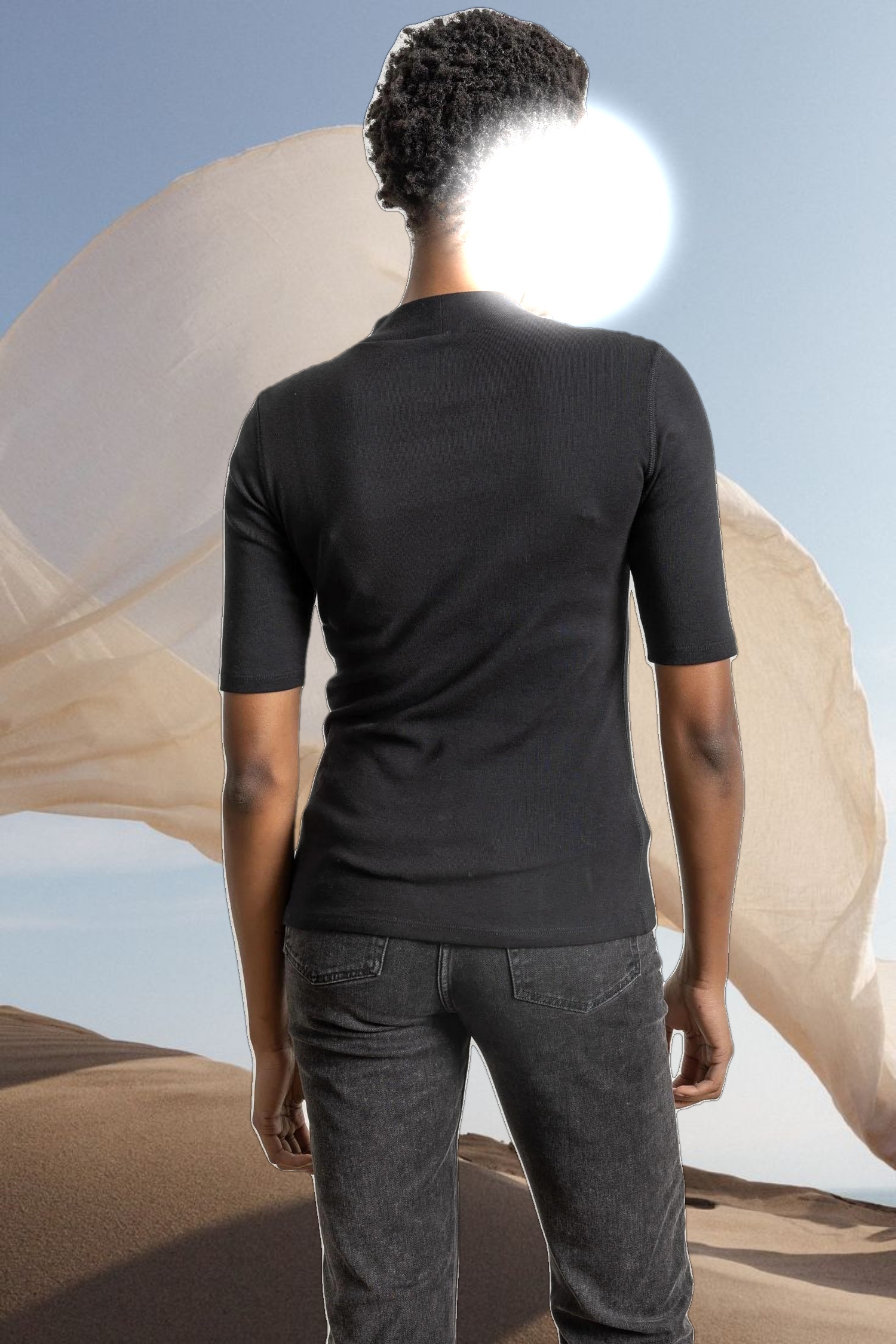 Elbow Sleeve Mock Neck