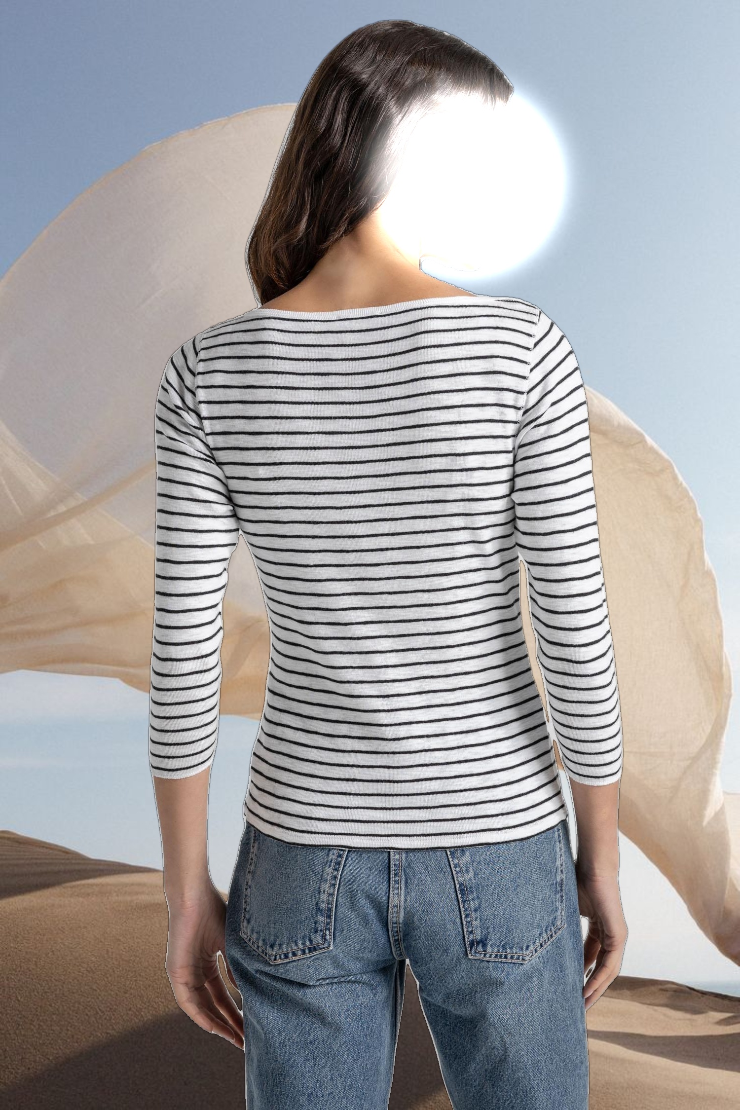 Striped 3/4 Sleeve Boatneck