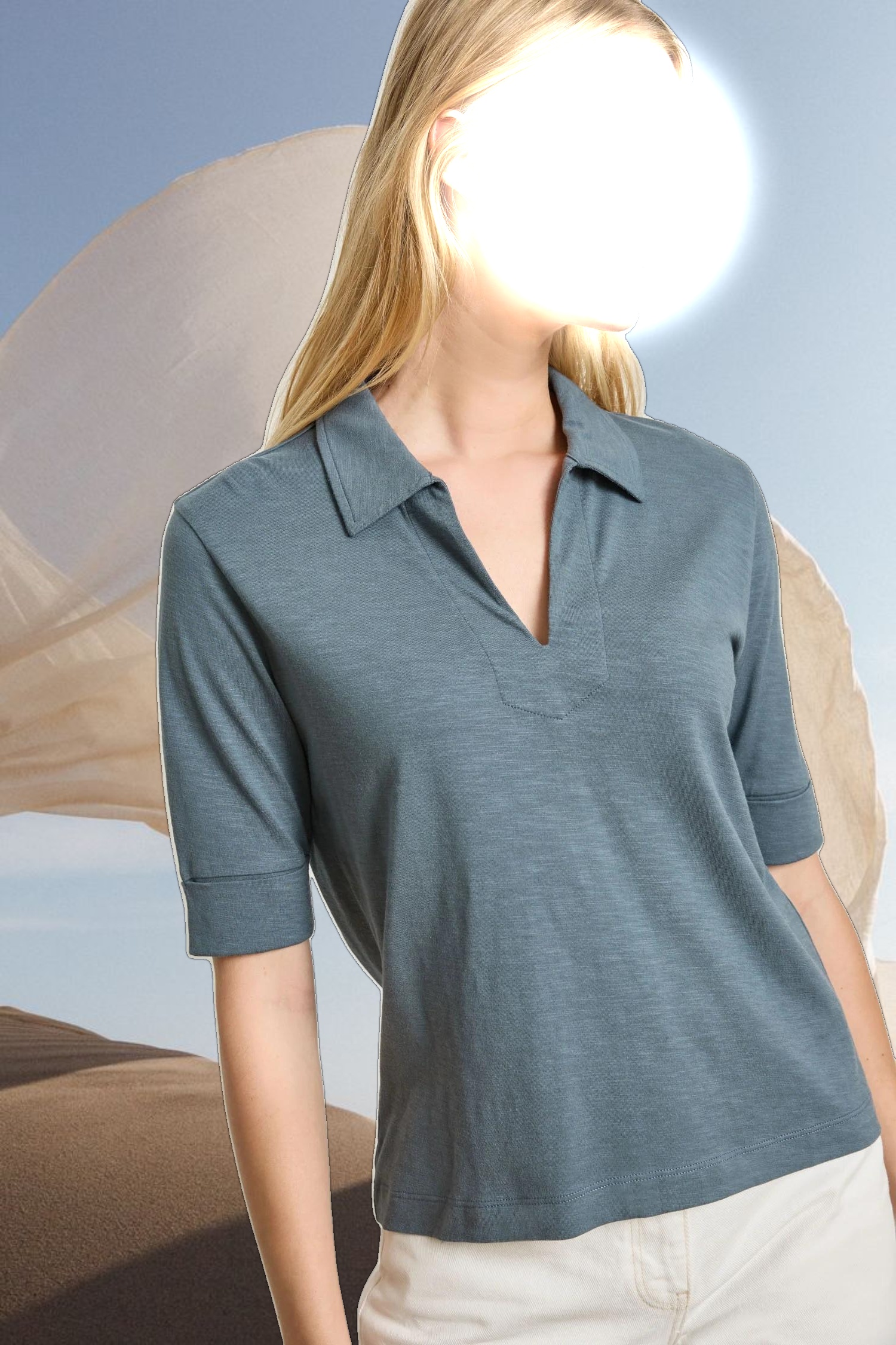 Elbow Sleeve Collared Tee