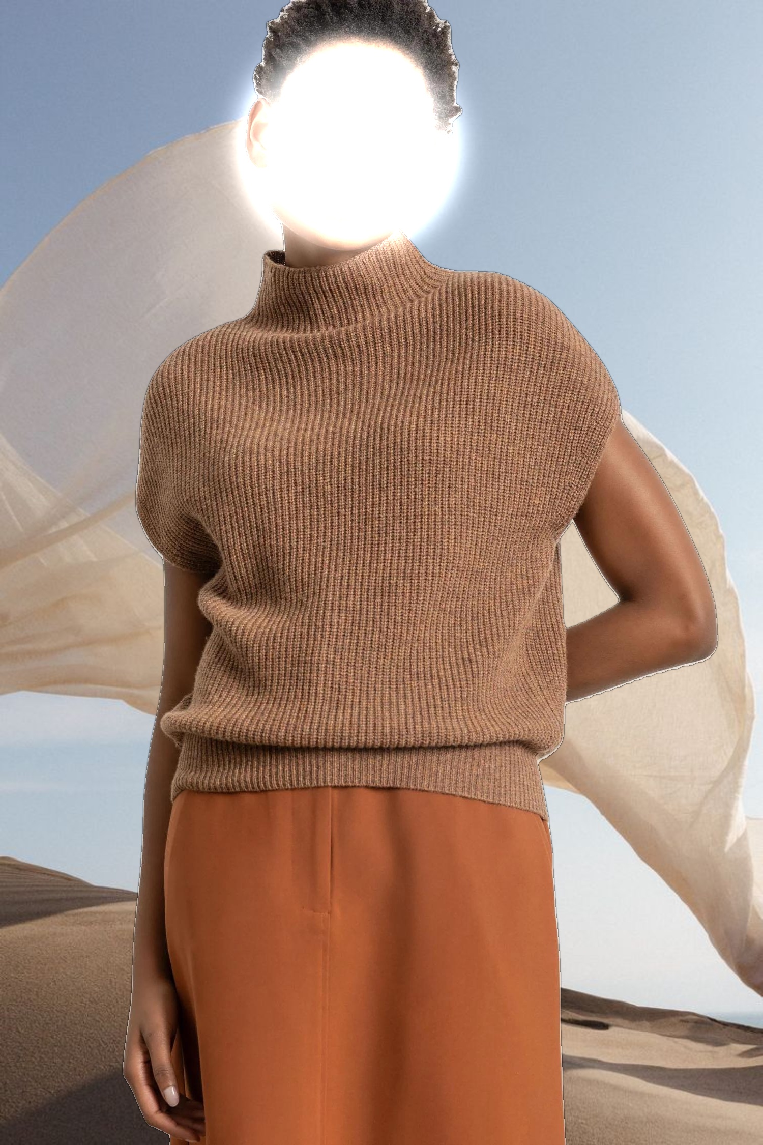 Ribbed Funnel Neck Sweater