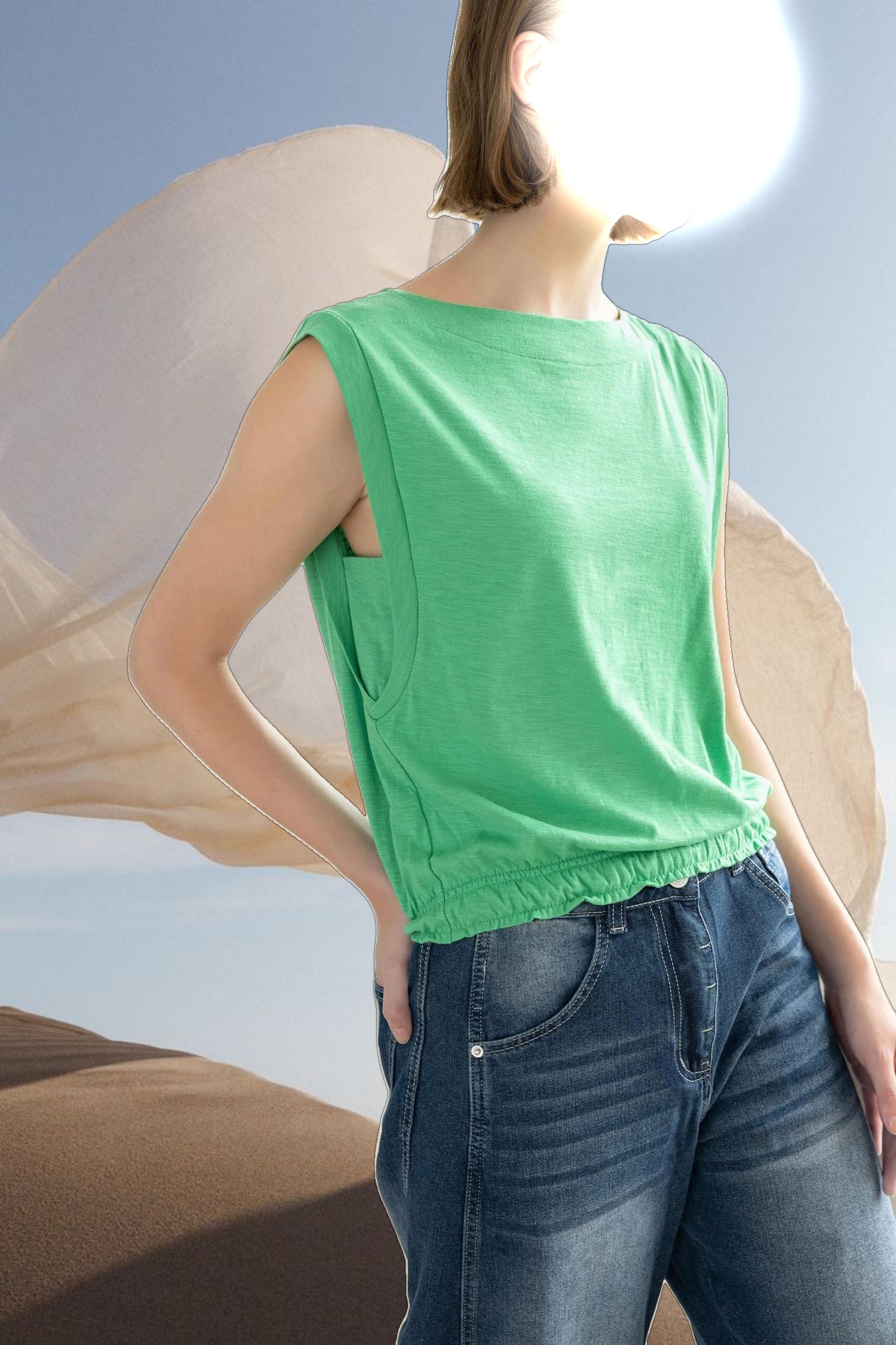 Elastic Hem Boatneck Top