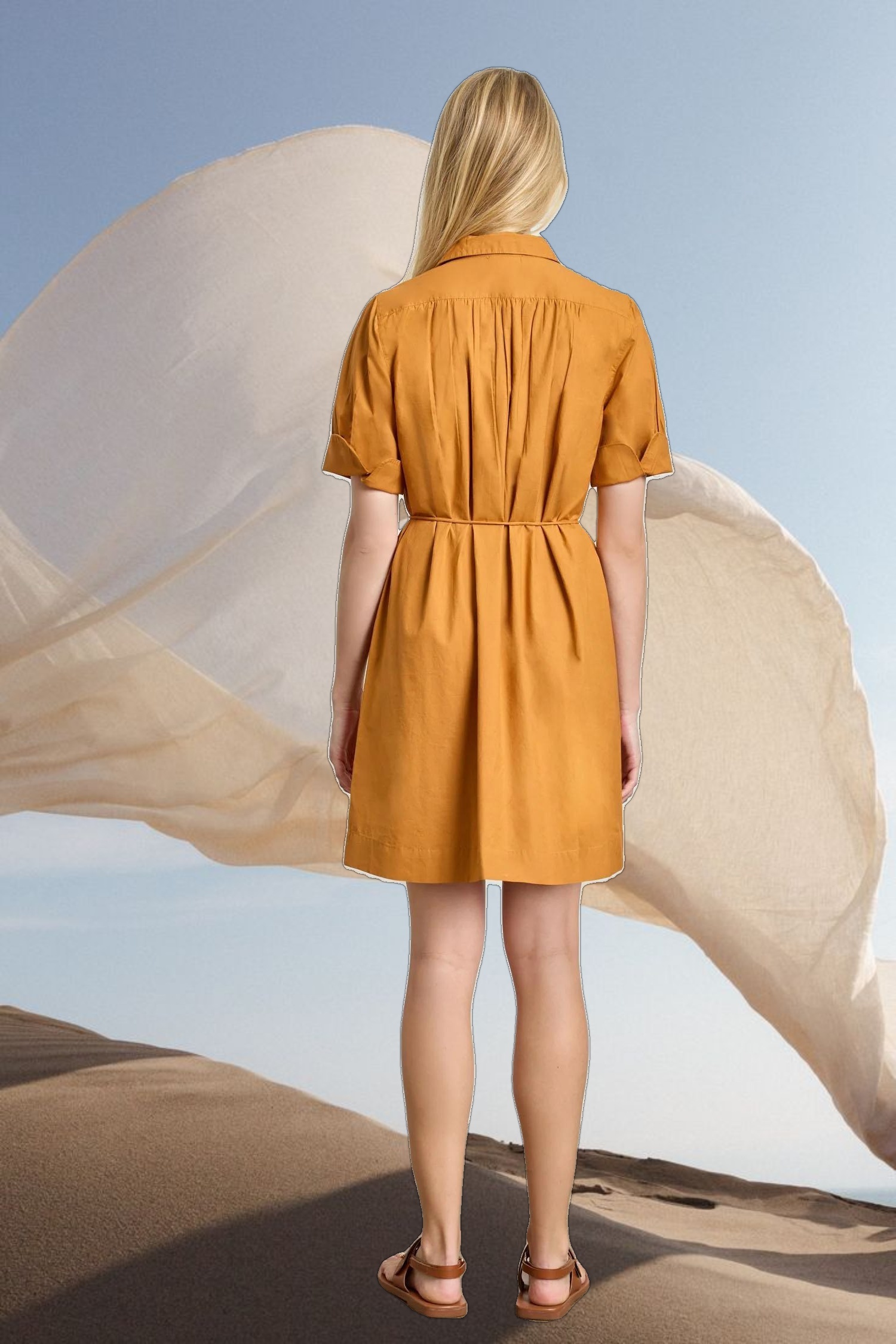 Shirred Sleeve Shirt Dress