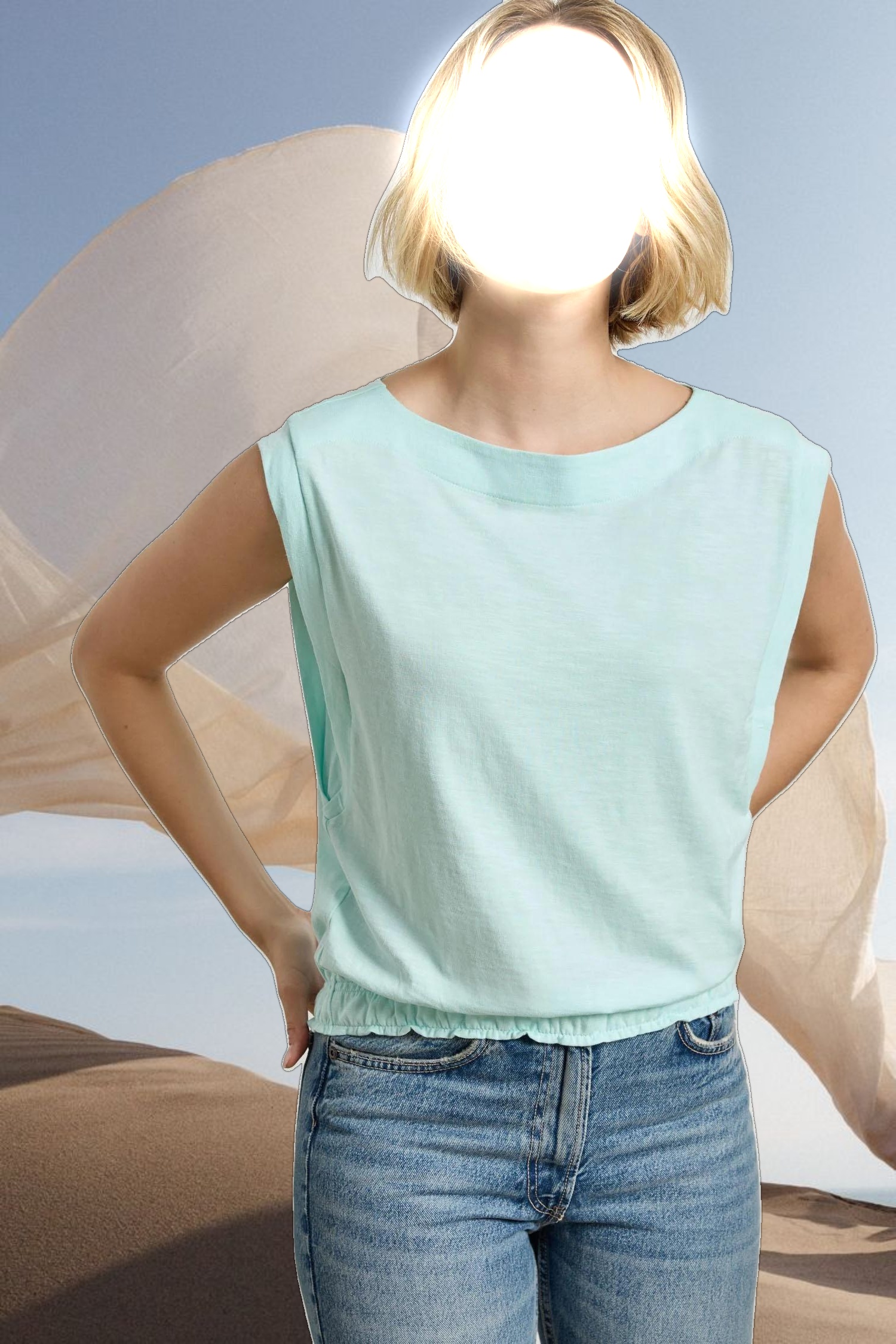 Elastic Hem Boatneck Top