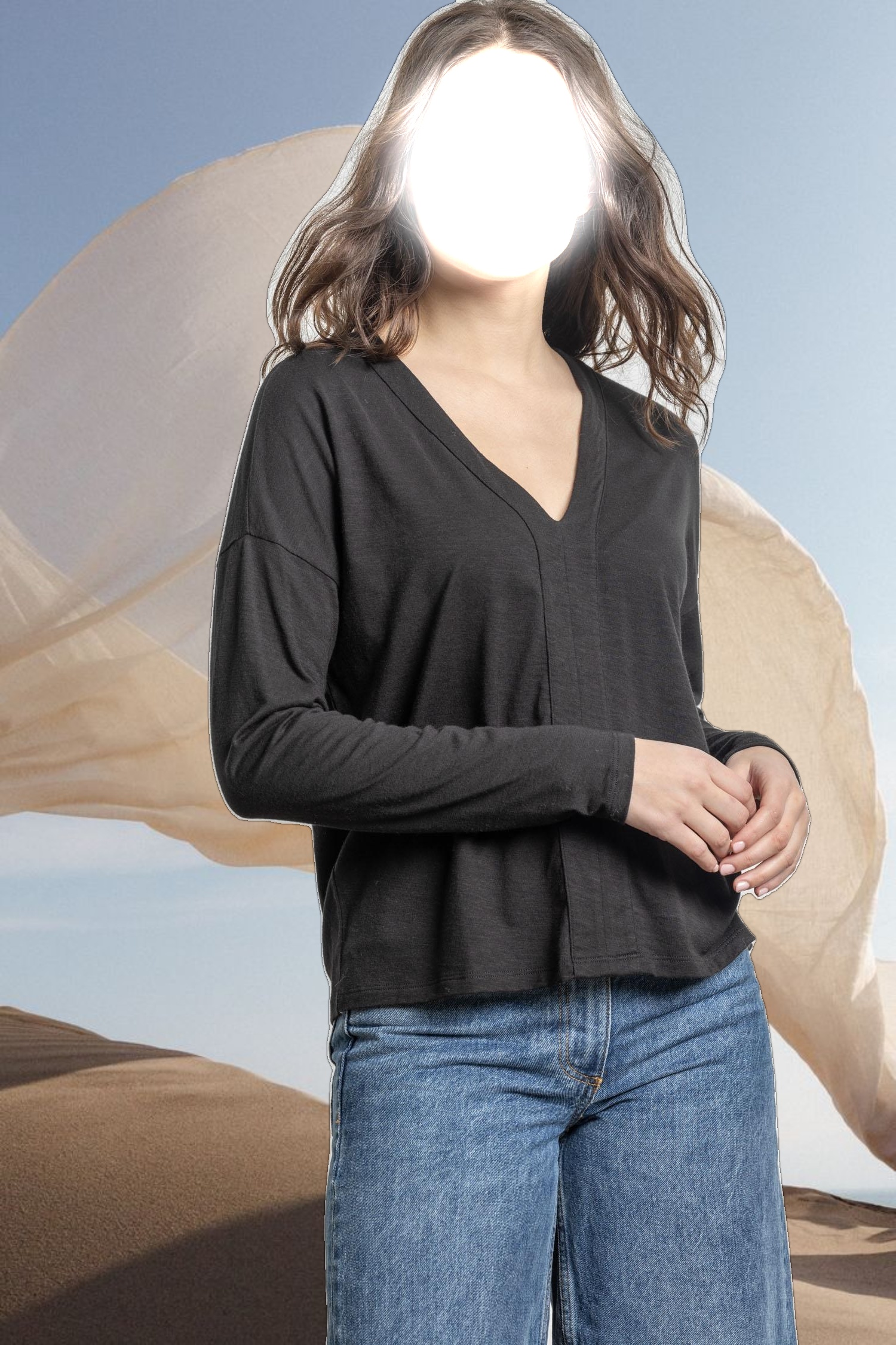 Drop Shoulder V-Neck