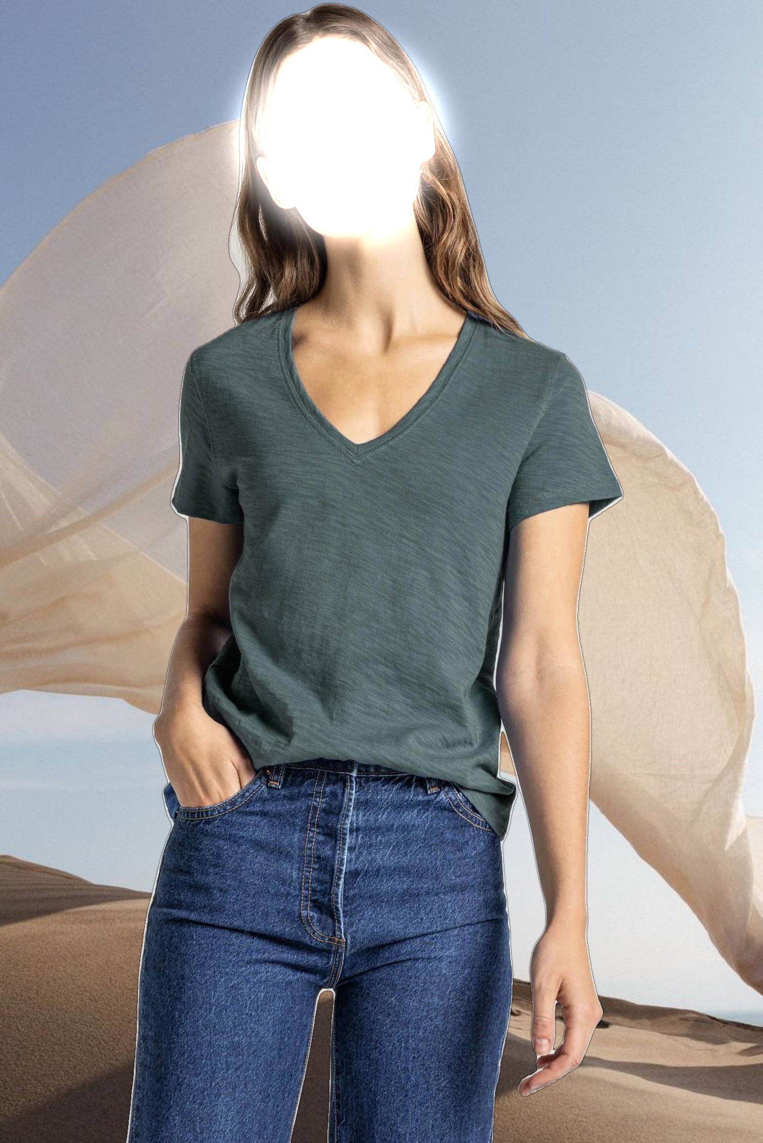 V-Neck Short Sleeve Back Seam Tee