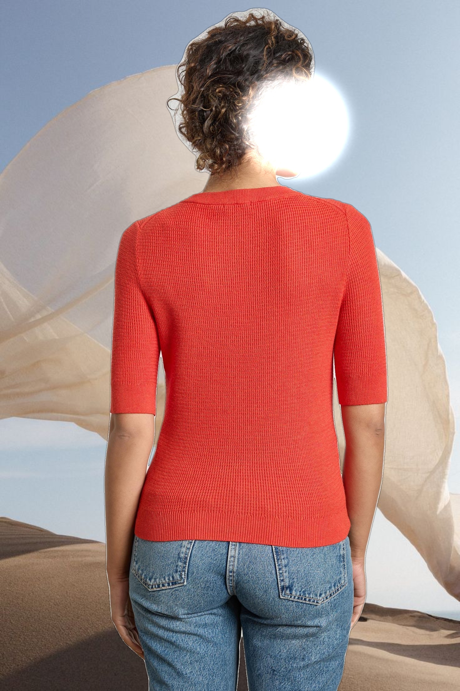 Elbow Sleeve Split Neck Sweater