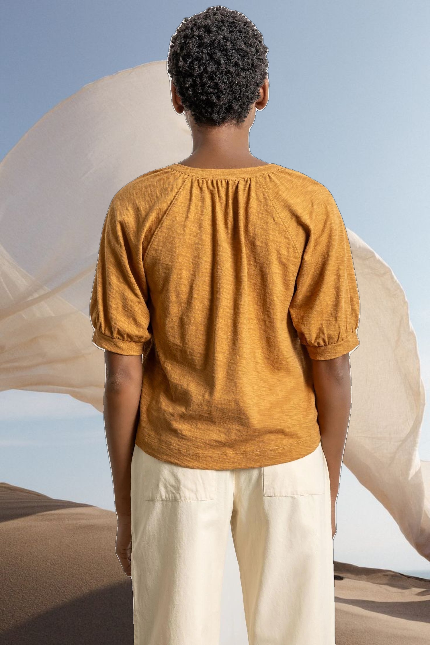 Shirred Split Neck Raglan