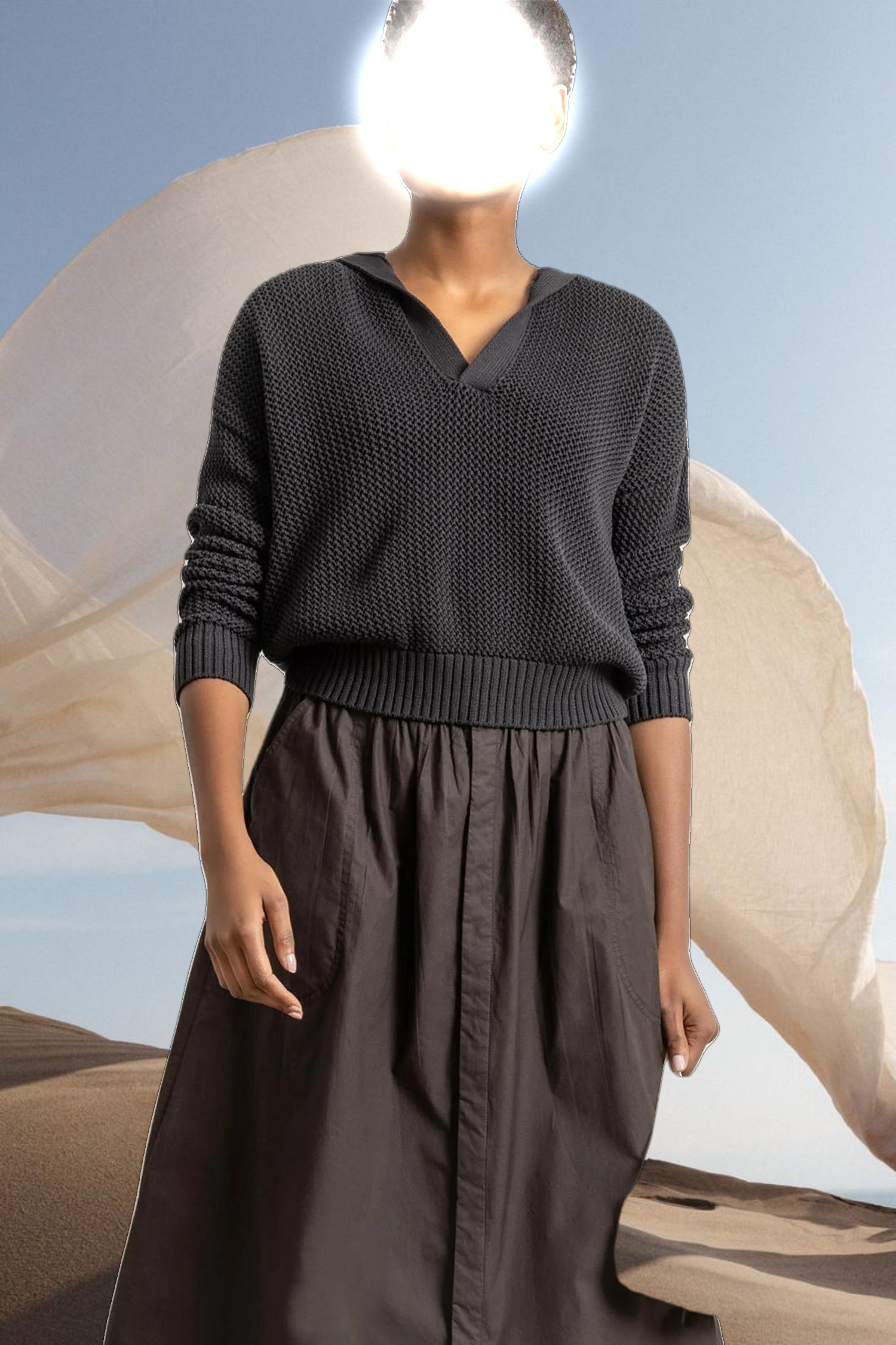 Hooded Split Neck Sweater