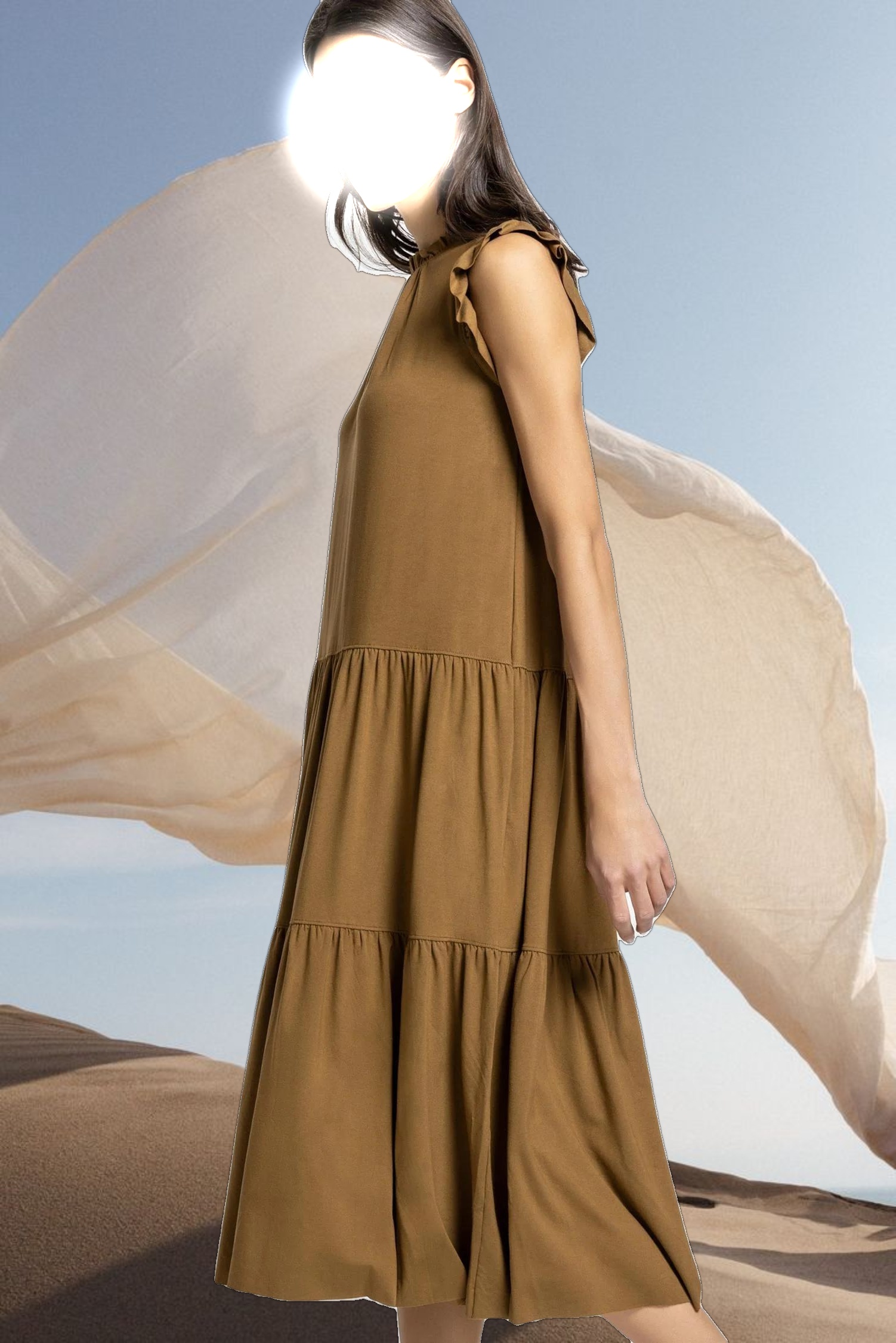 Ruffle Trim Peplum Maxi