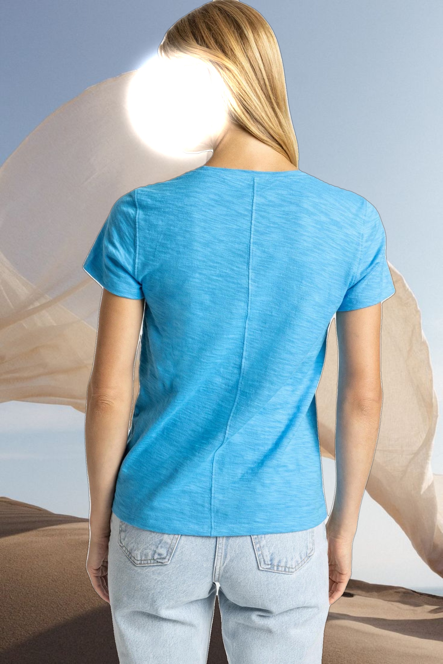 V-Neck Short Sleeve Back Seam Tee