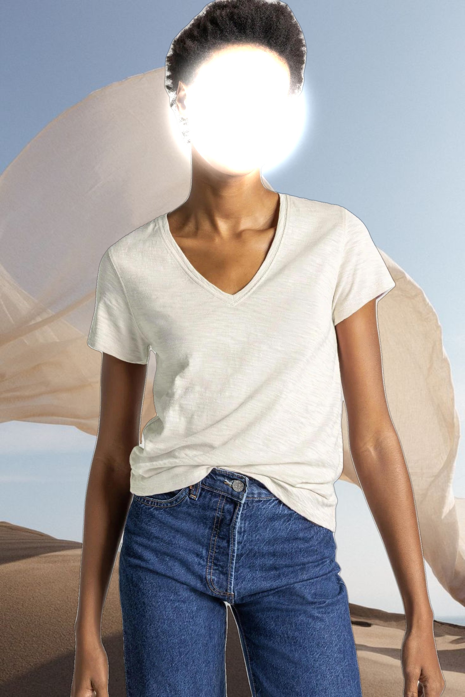 V-Neck Short Sleeve Back Seam Tee