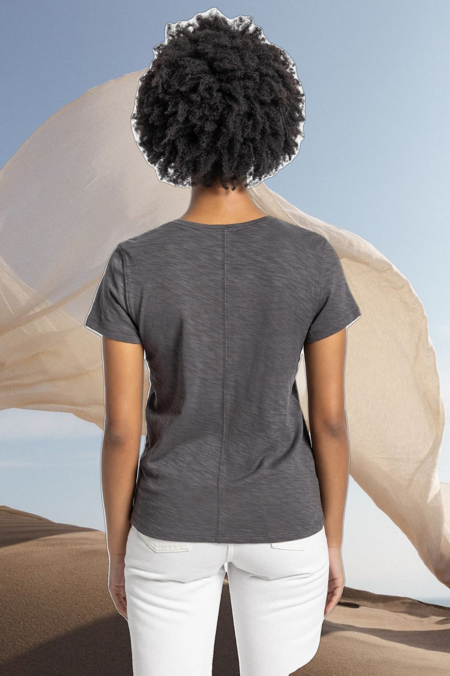 V-Neck Short Sleeve Back Seam Tee