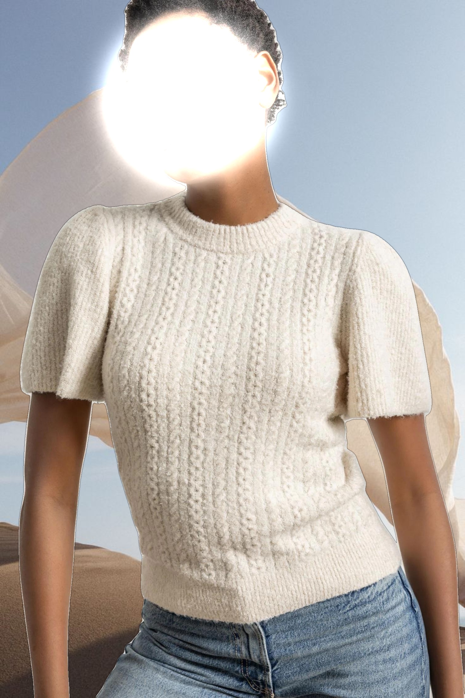 Crew Neck Flutter Sleeve Sweater