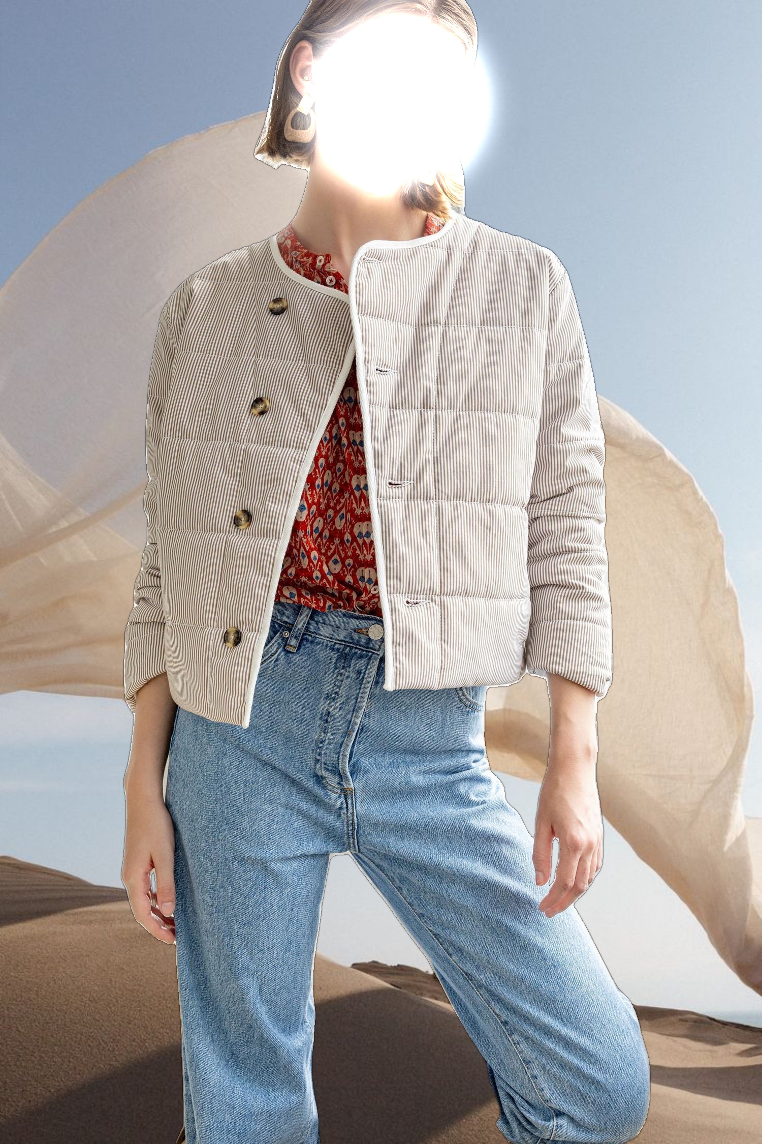 Striped Collarless Jacket