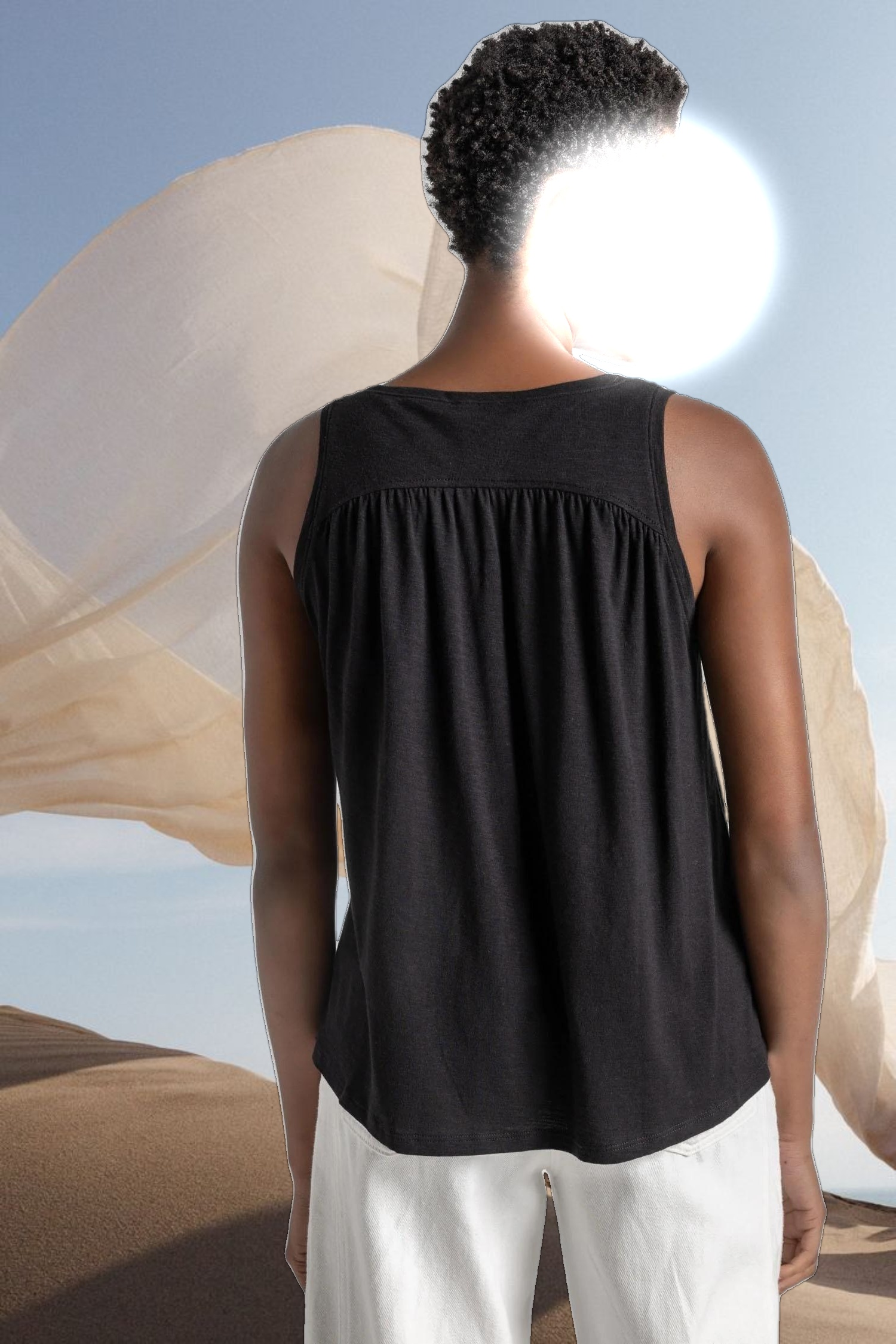Shirred Back V-Neck Tank