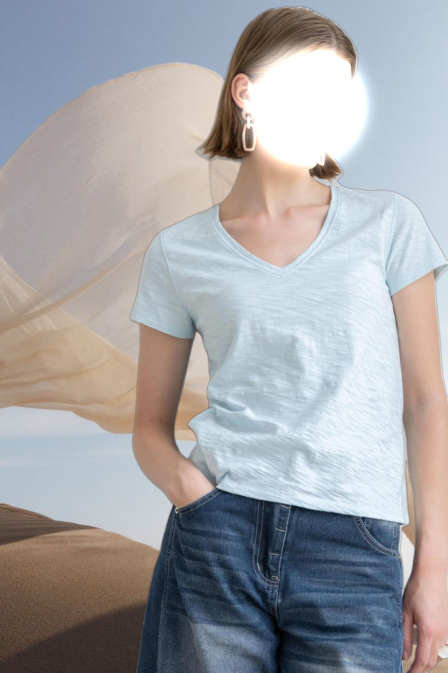 Short Sleeve Back Seam V-Neck