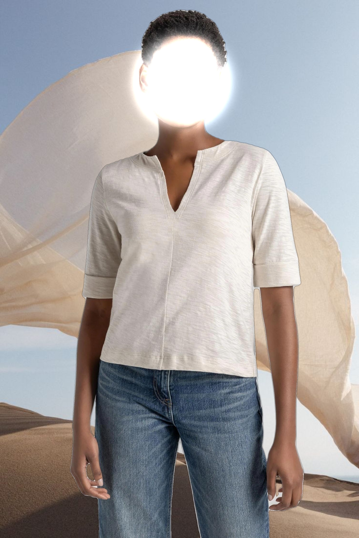 Cuff Sleeve Split Neck