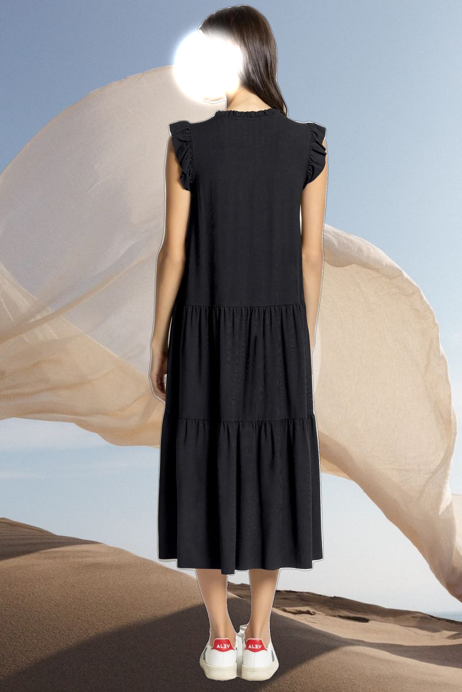 Ruffle Trim Peplum Maxi