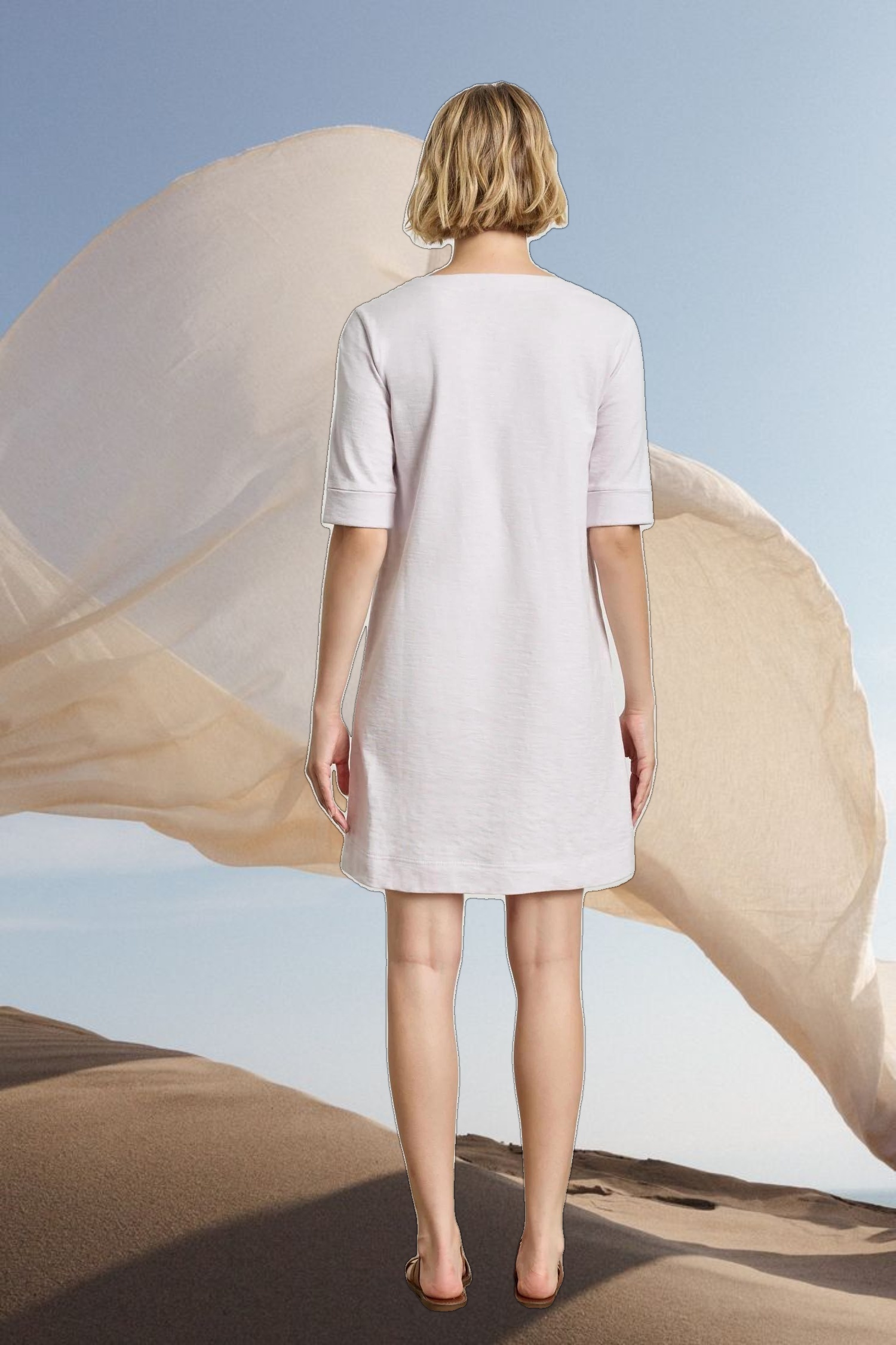 Elbow Sleeve Split Neck Dress