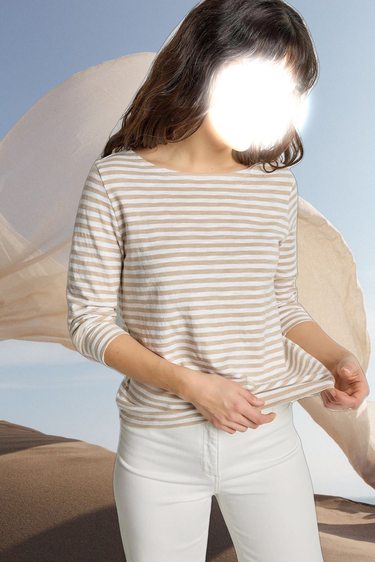 3/4 Sleeve Striped Boatneck