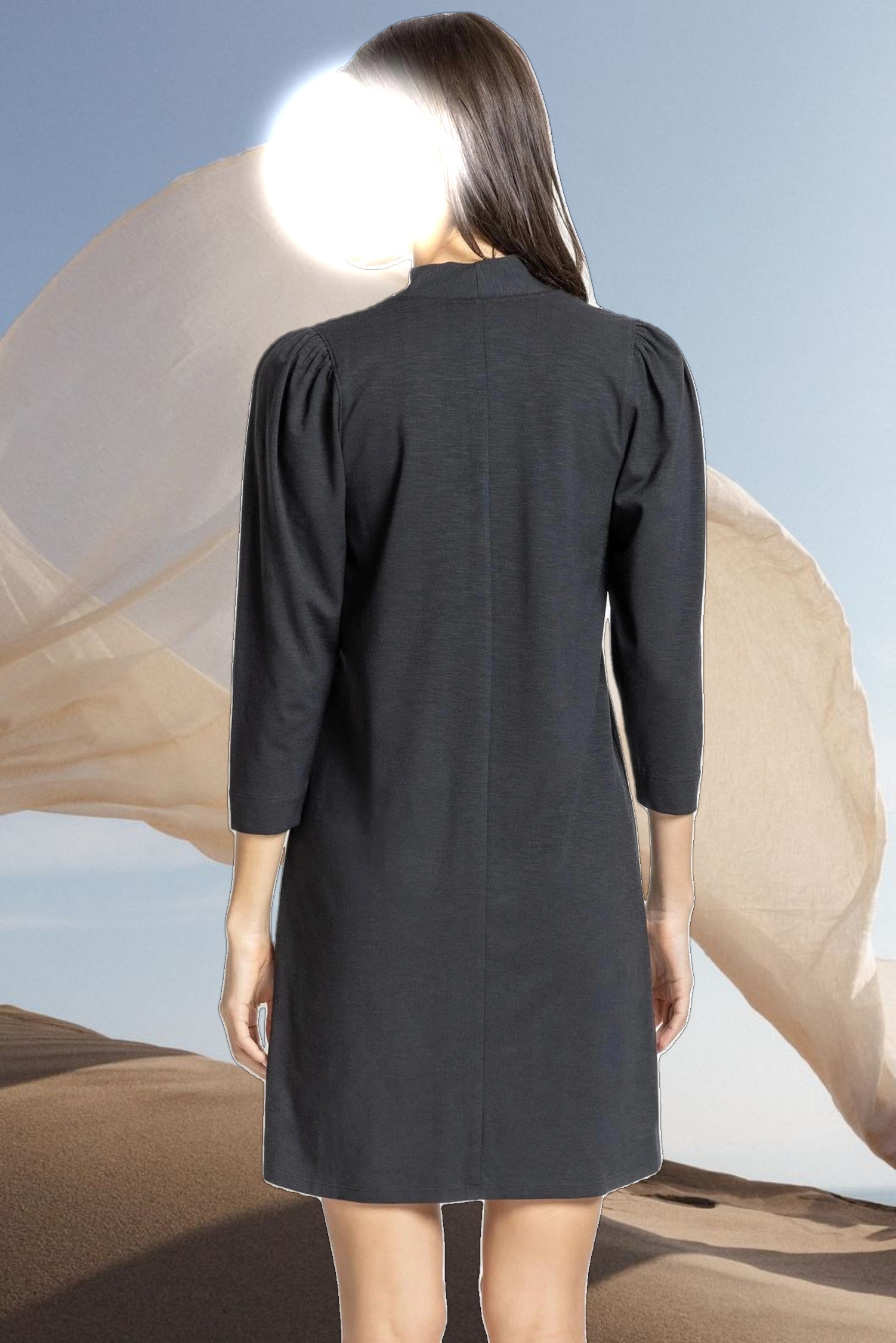 Full Sleeve Split Neck Dress