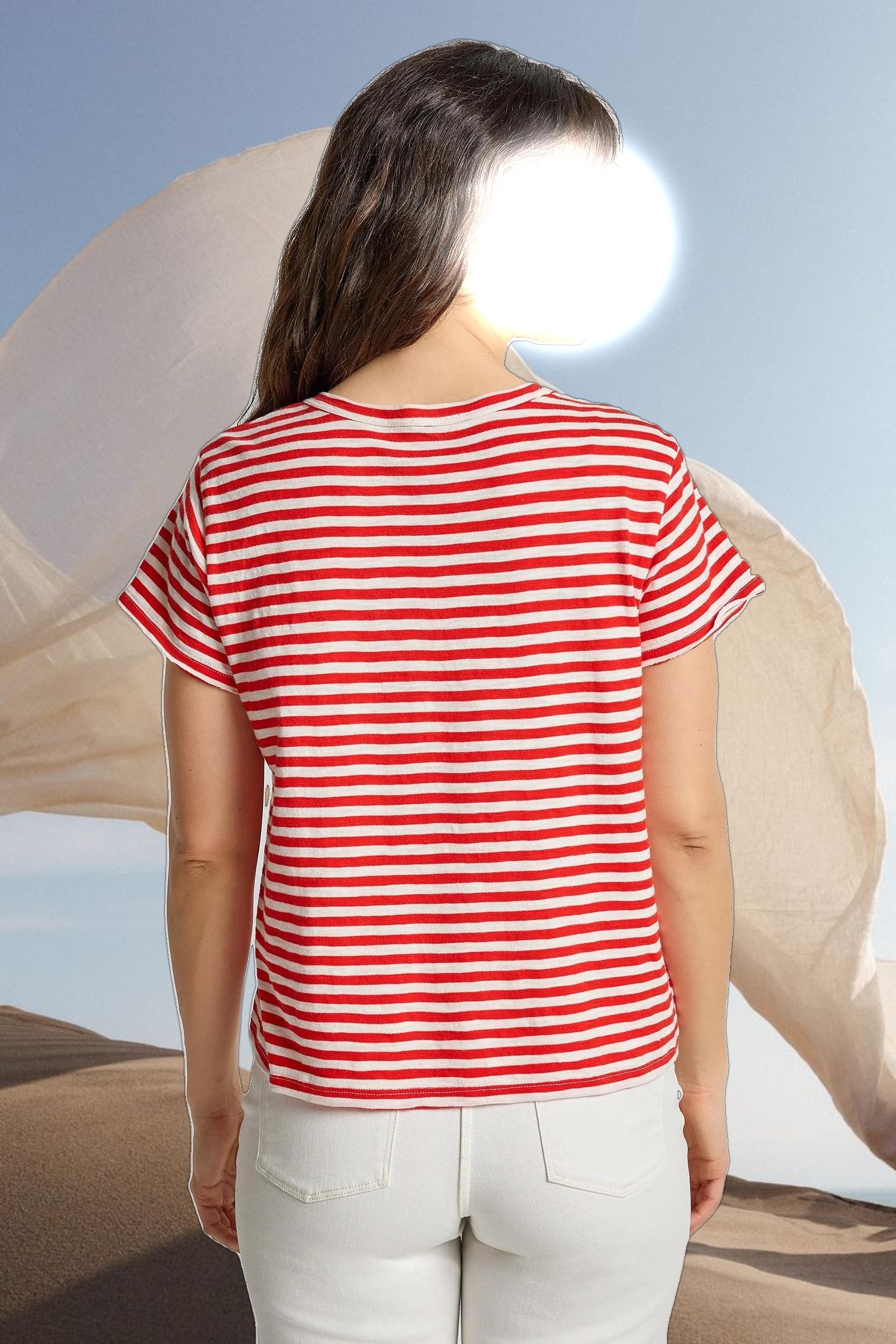 Striped Cap Sleeve Crewneck