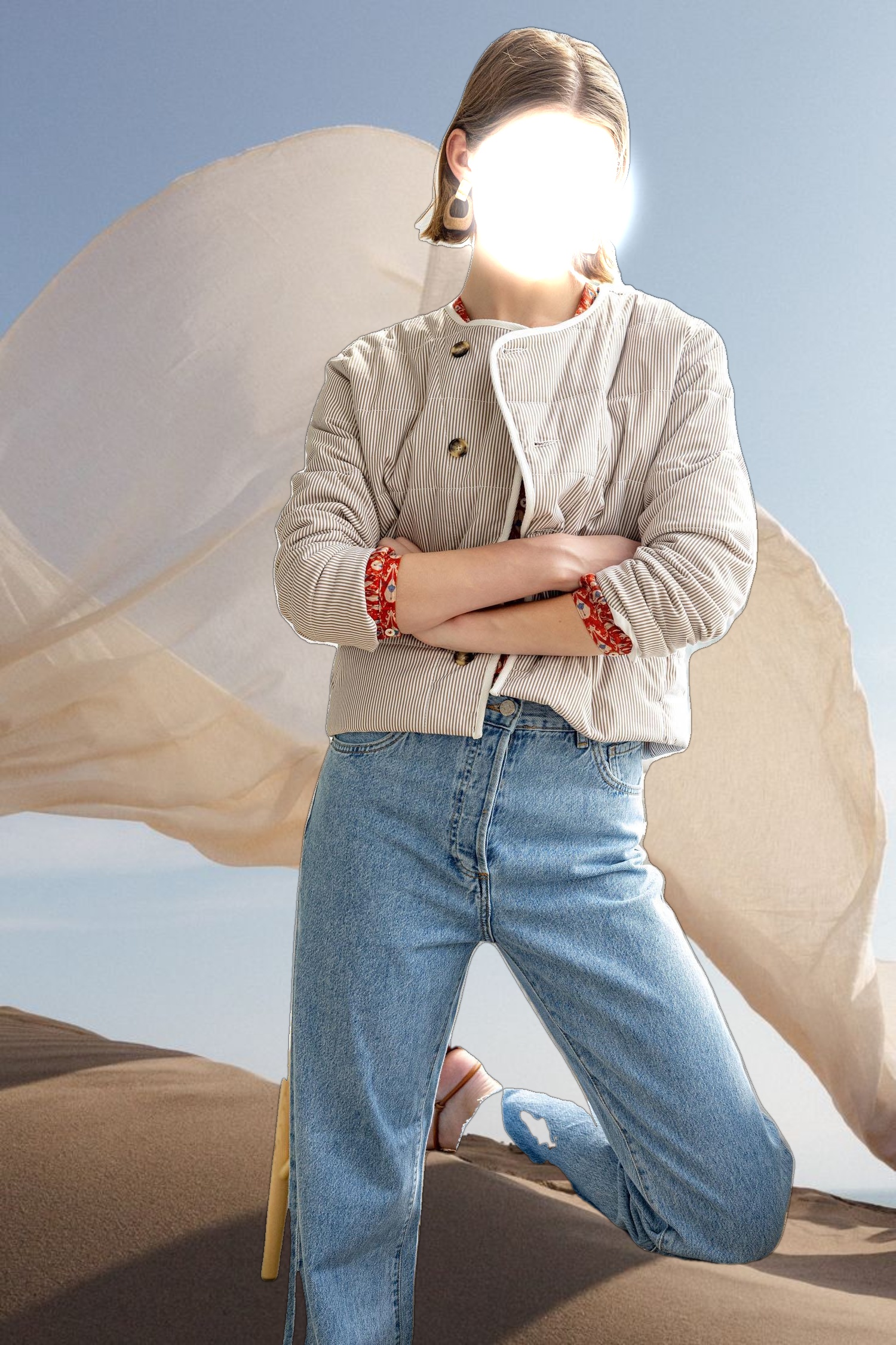 Striped Collarless Jacket