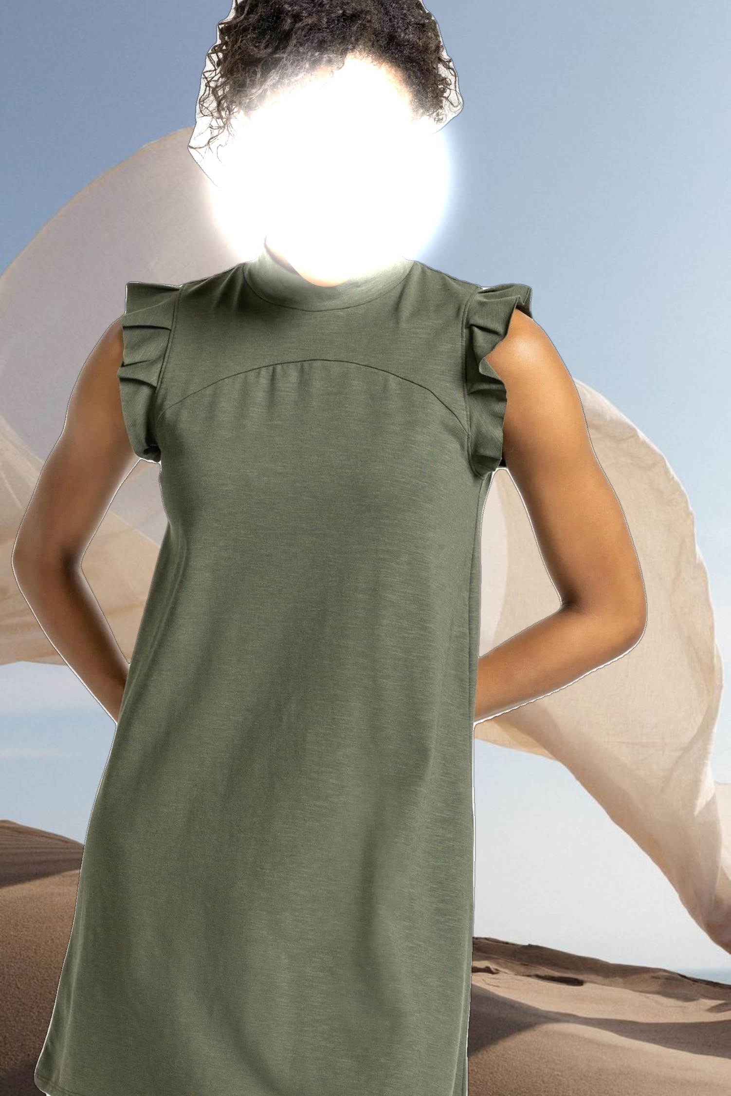 Ruffle Sleeve Mock Neck Dress