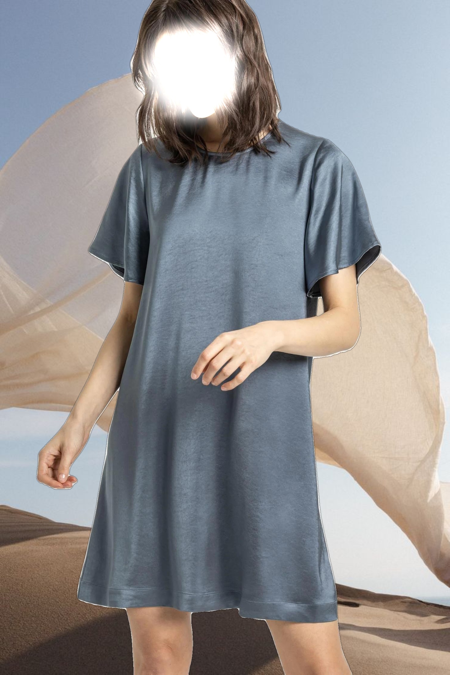 Flutter Sleeve Satin Dress