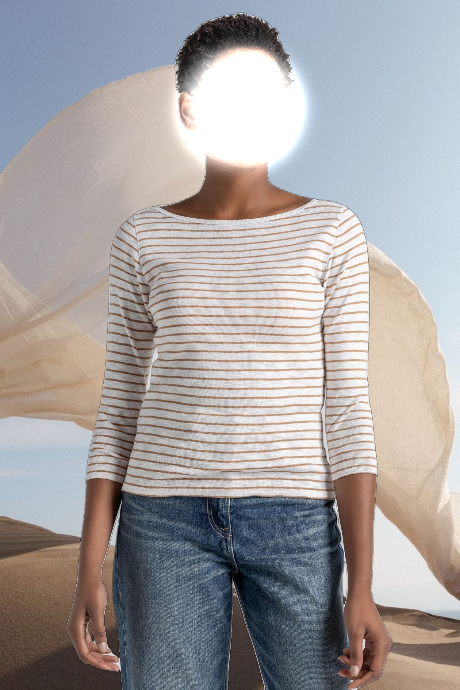 Striped 3/4 Sleeve Boatneck