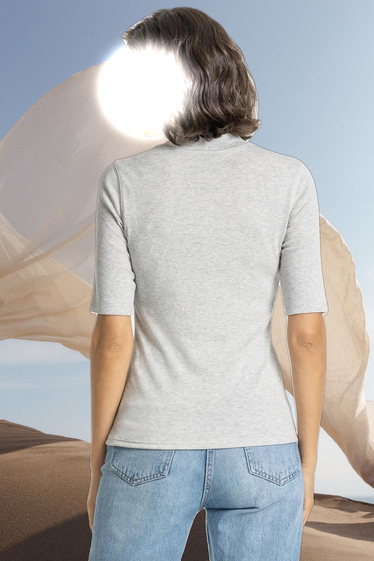 Elbow Sleeve Mock Neck