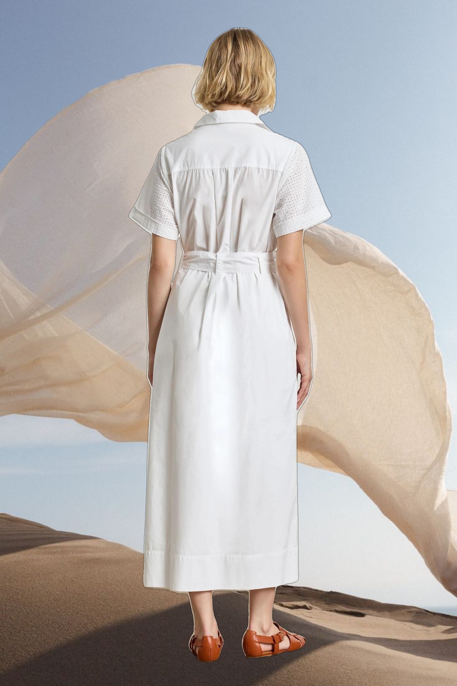 Eyelet Trim Maxi Shirt Dress