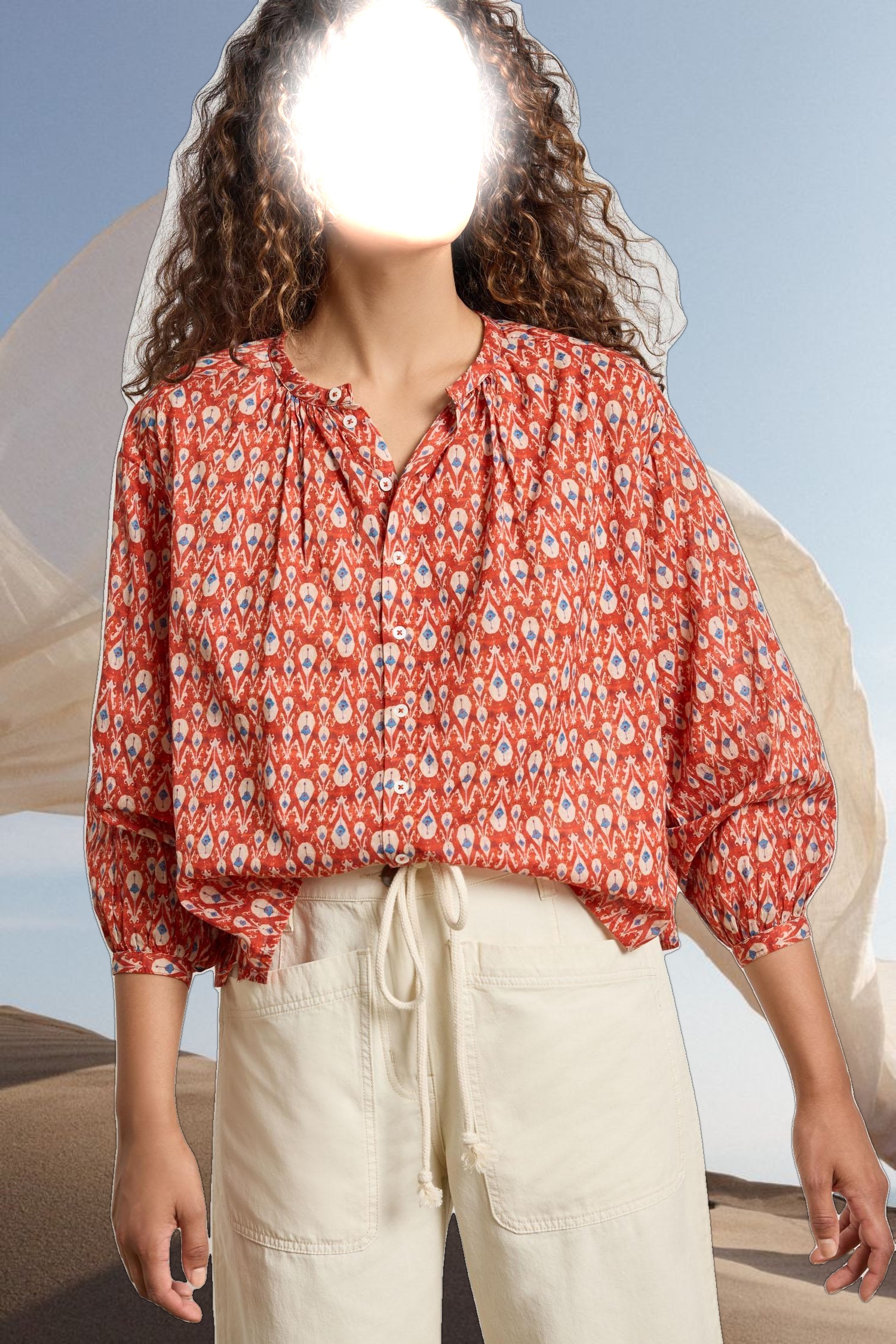 Long Sleeve Shirred Blouse