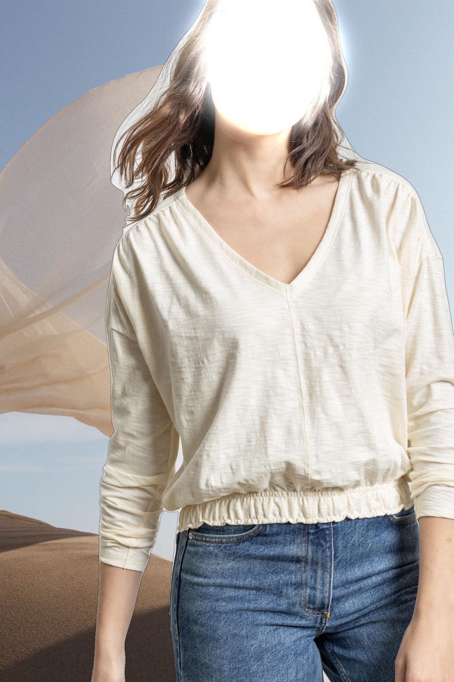 Elastic Hem Easy V-Neck