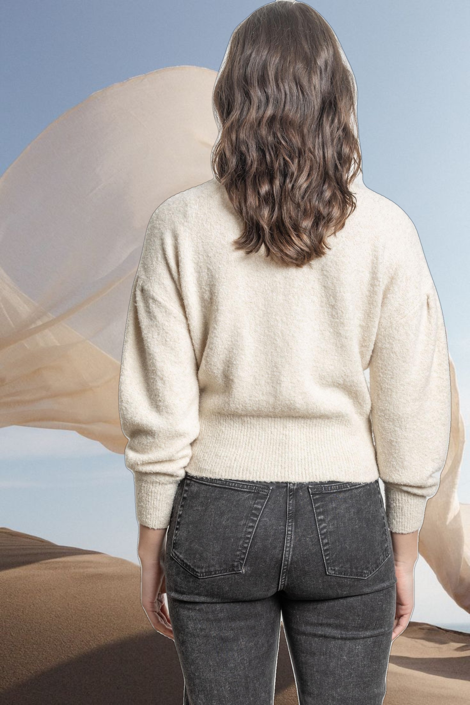 Pleated Sleeve Crewneck Sweater