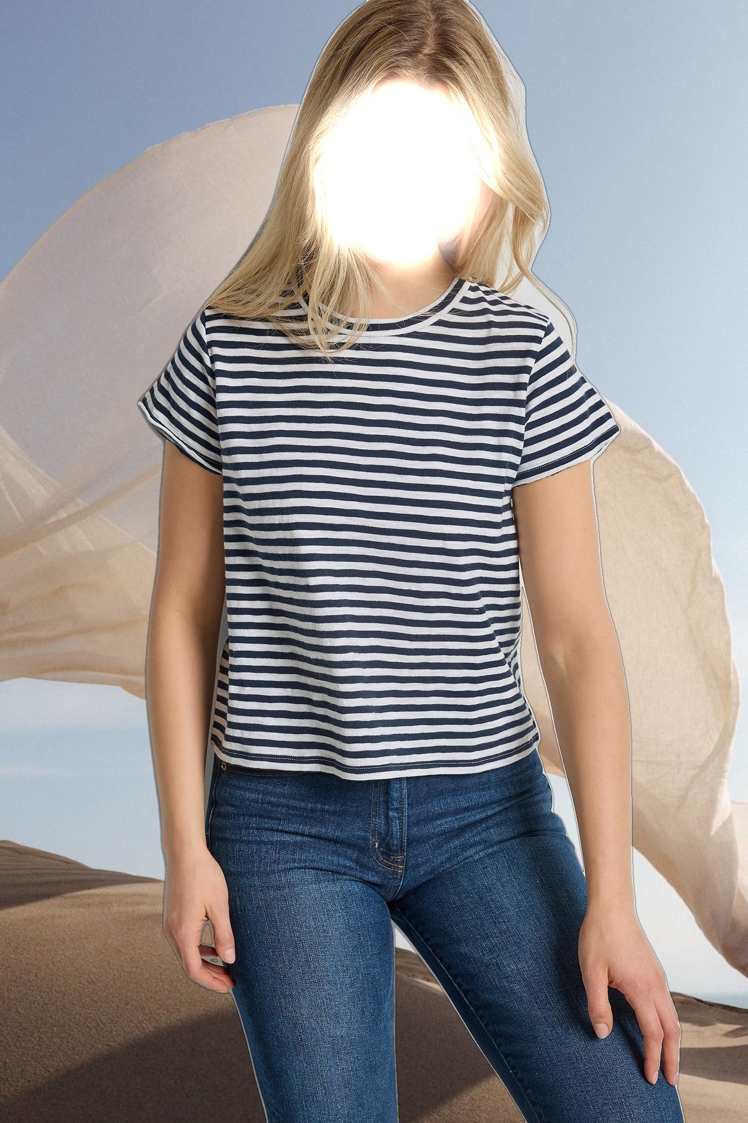 Striped Cap Sleeve Crewneck