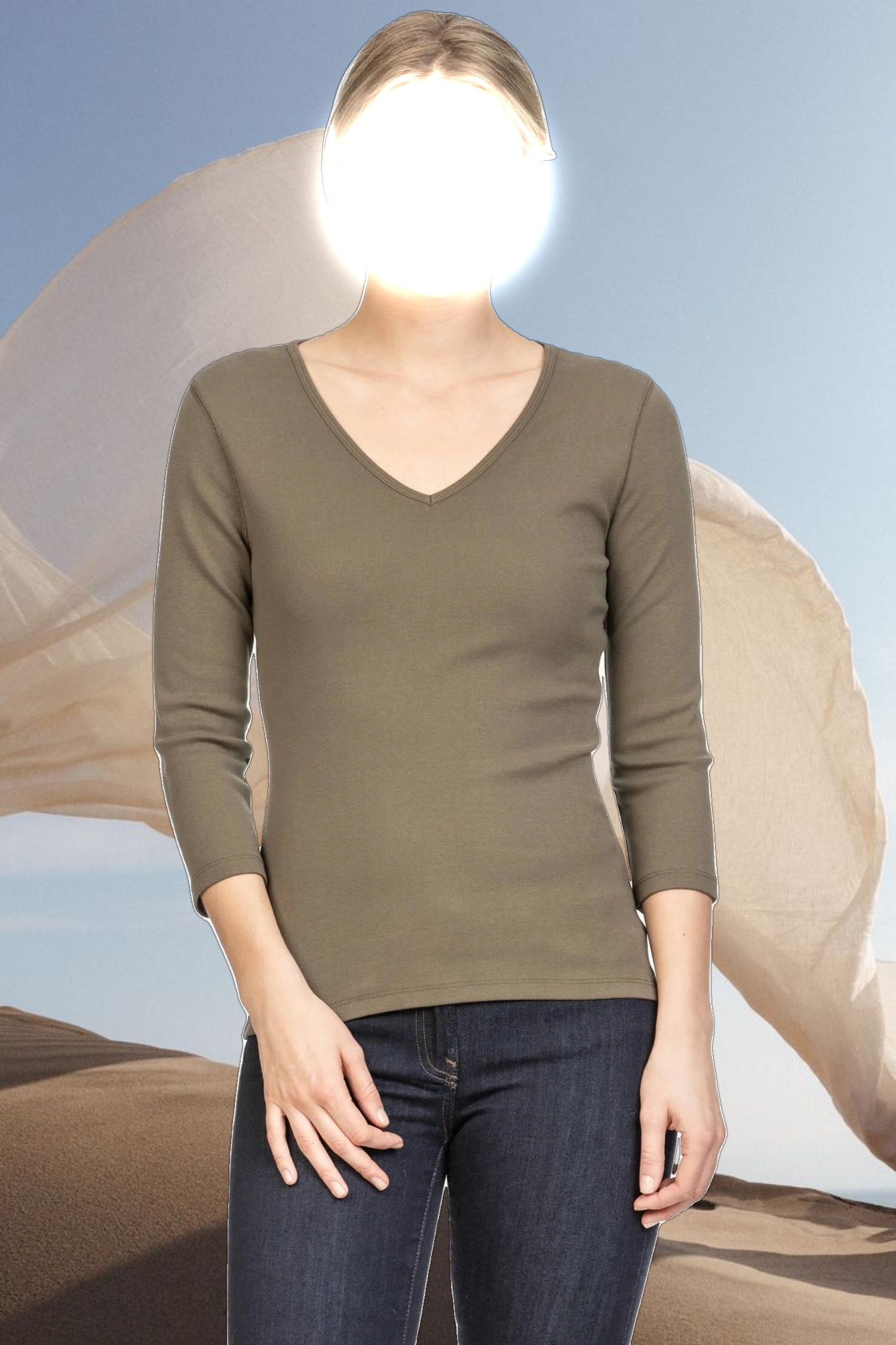 3/4 Sleeve V-Neck