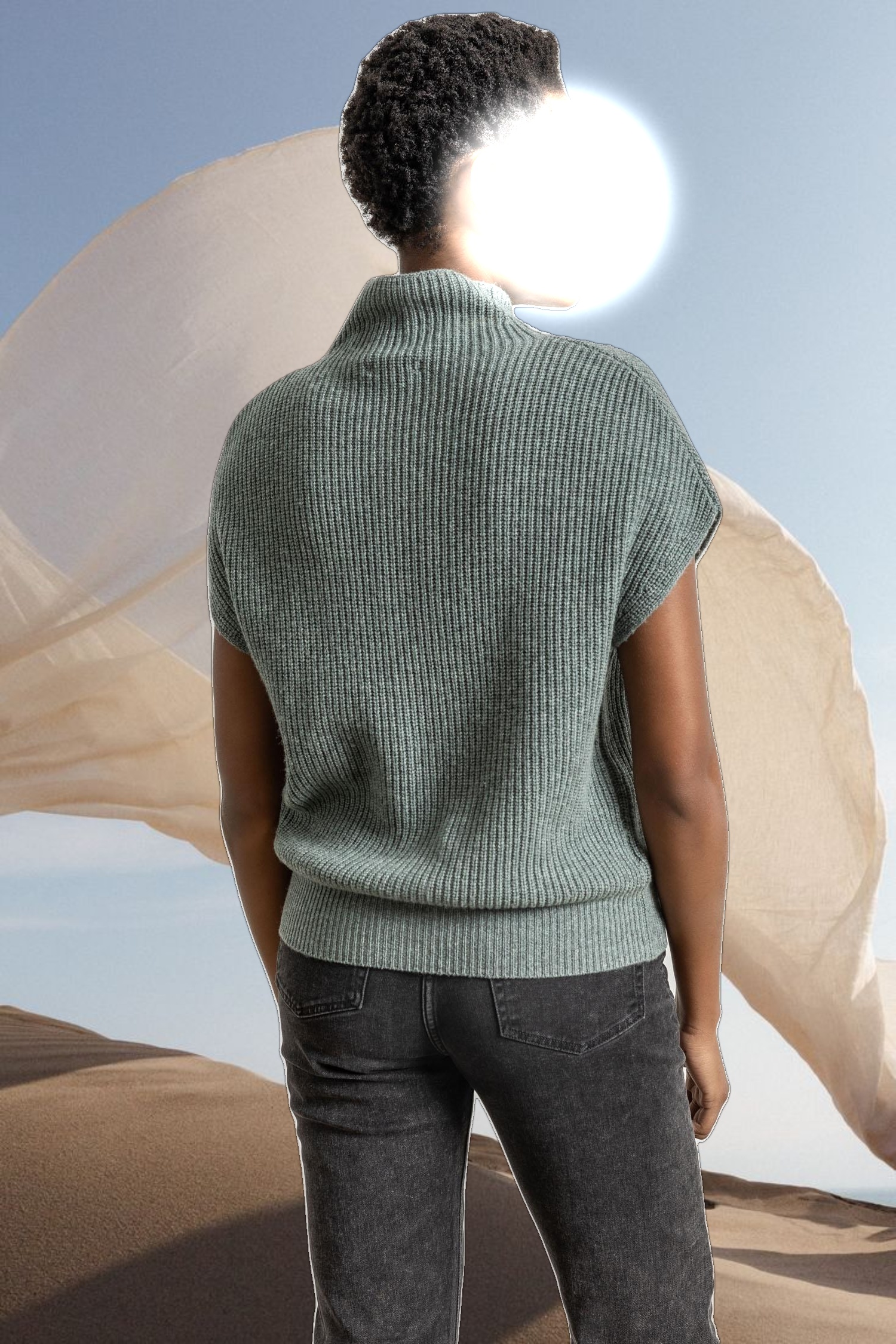 Ribbed Funnel Neck Sweater