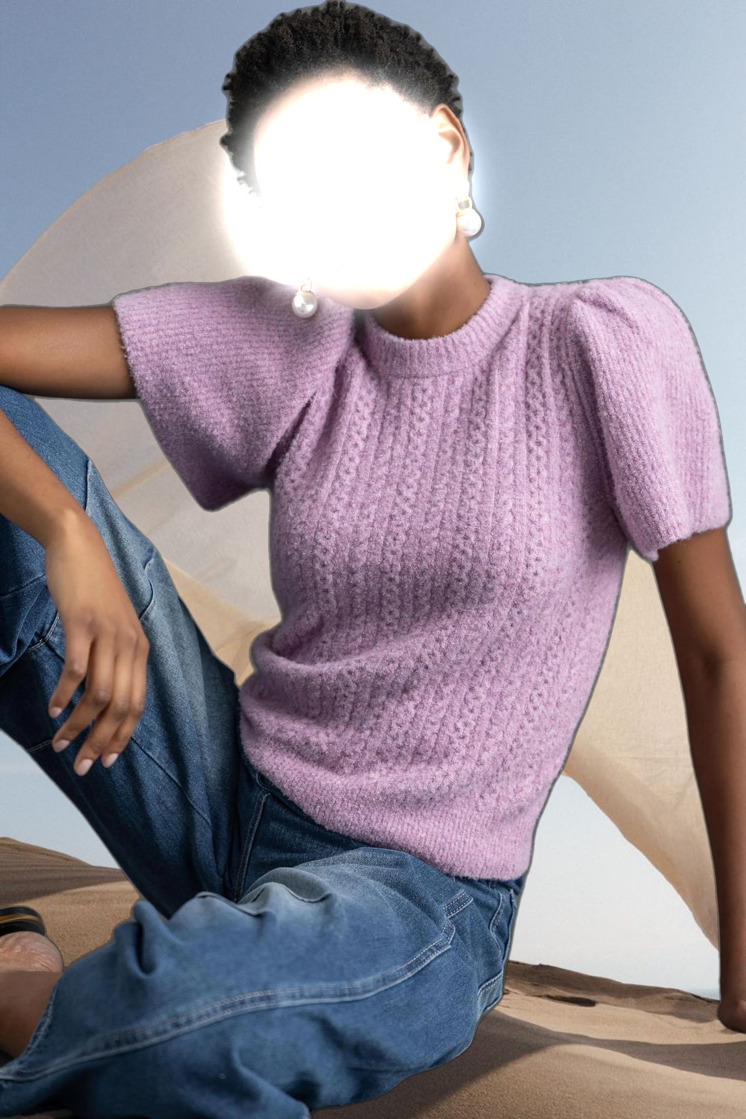 Crew Neck Flutter Sleeve Sweater