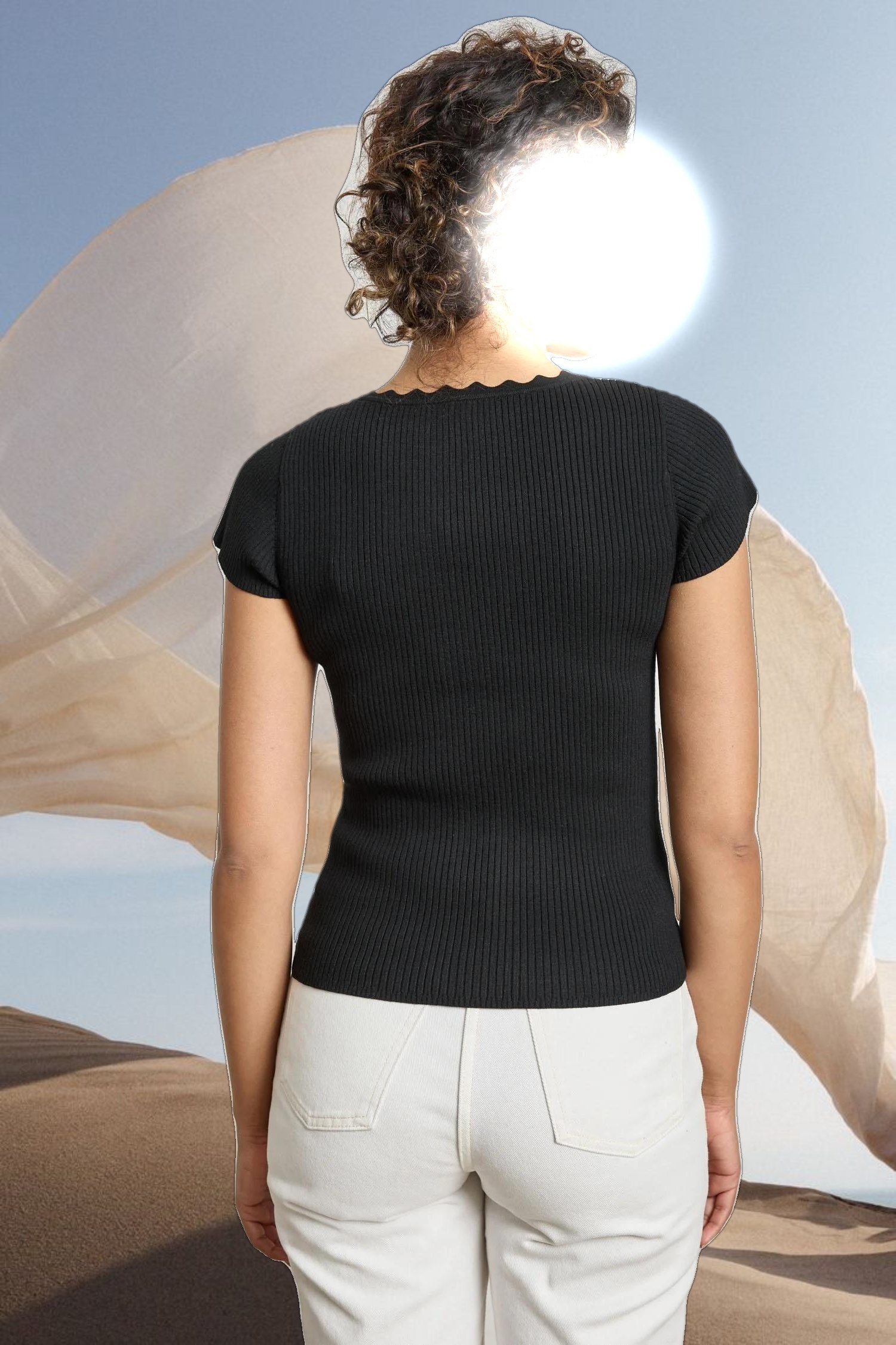 Cap Sleeve Scallop Neck Sweater