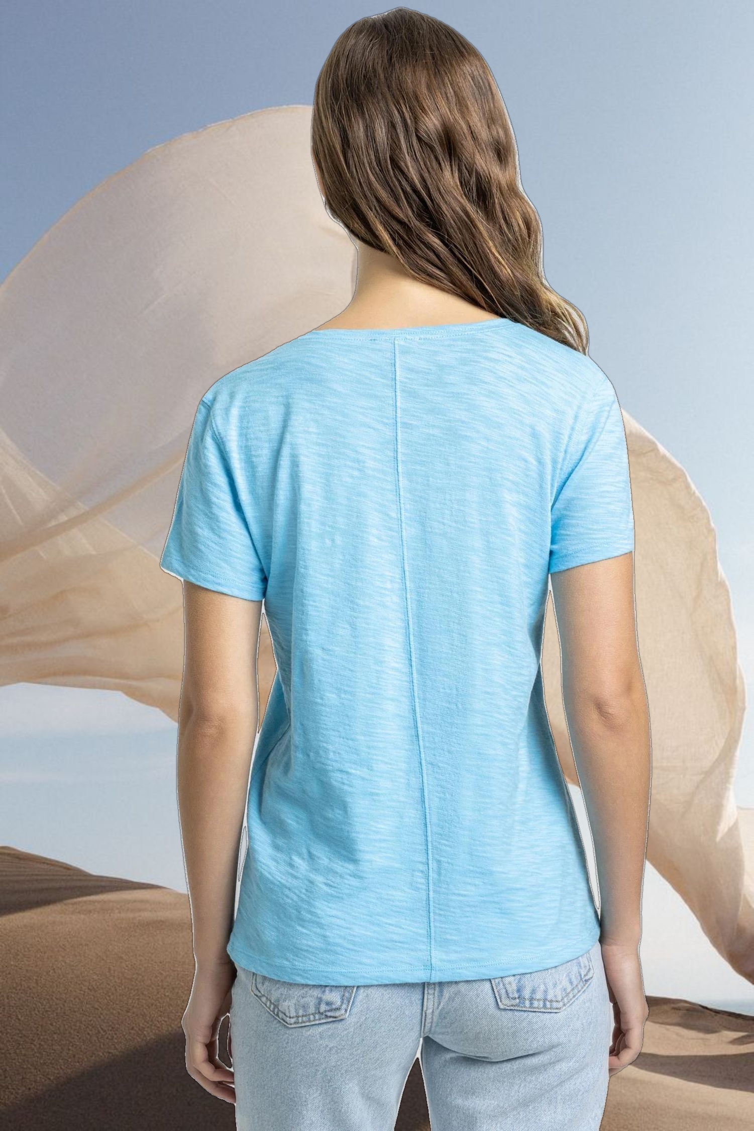 V-Neck Short Sleeve Back Seam Tee