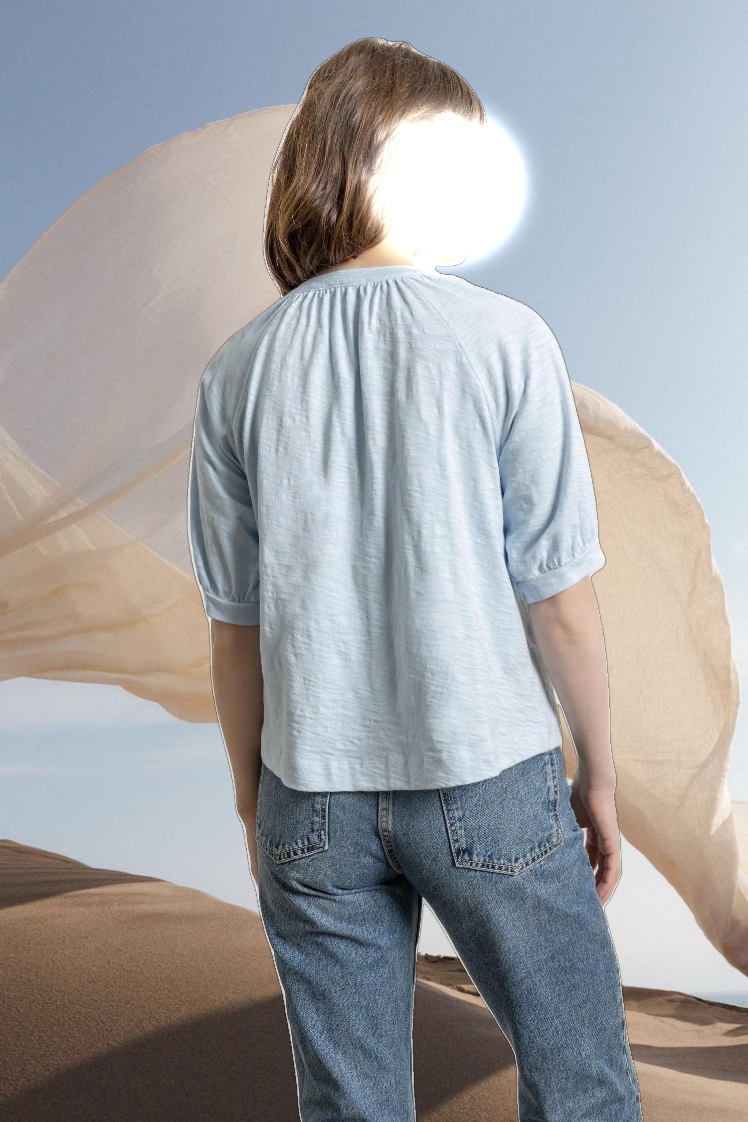 Shirred Split Neck Raglan