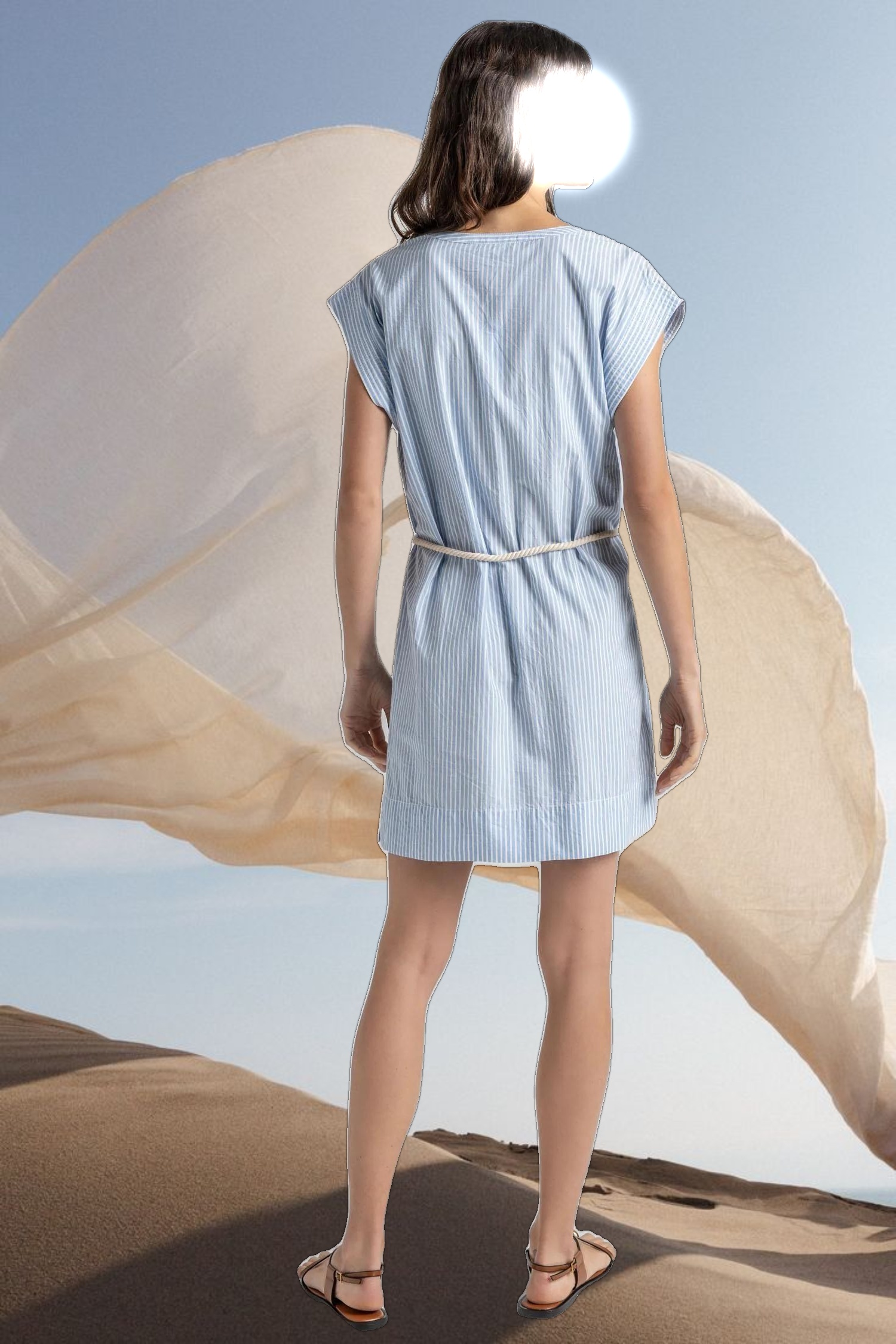 Striped Split Neck Dress