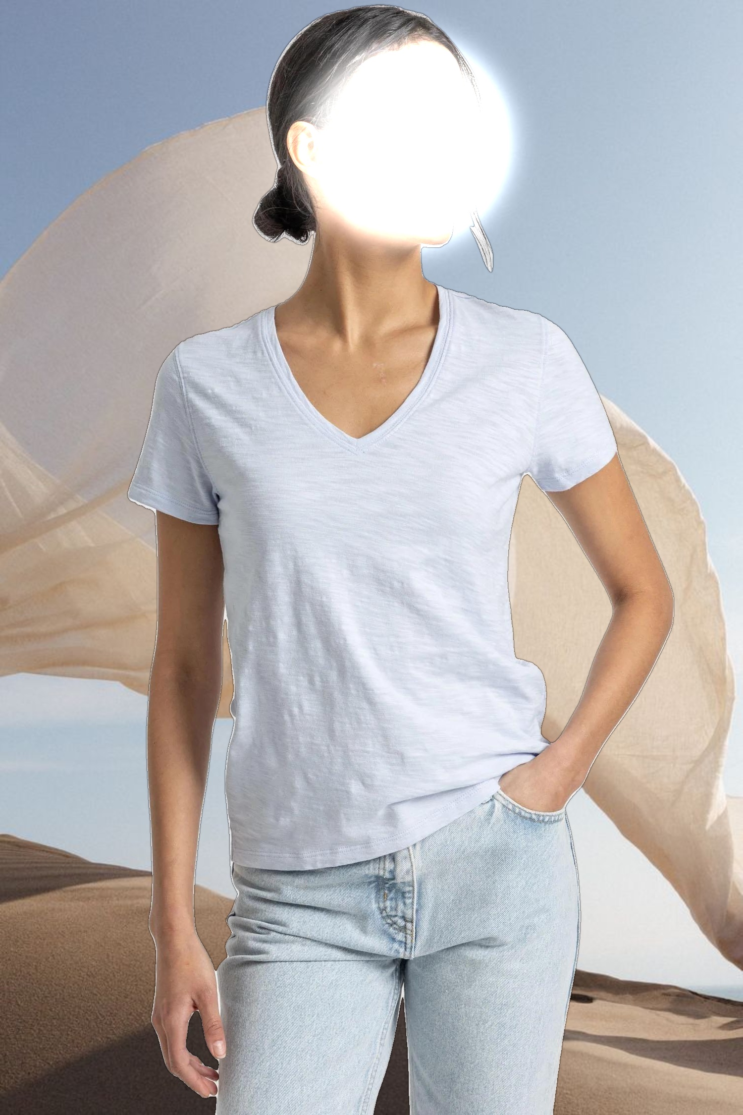 V-Neck Short Sleeve Back Seam Tee