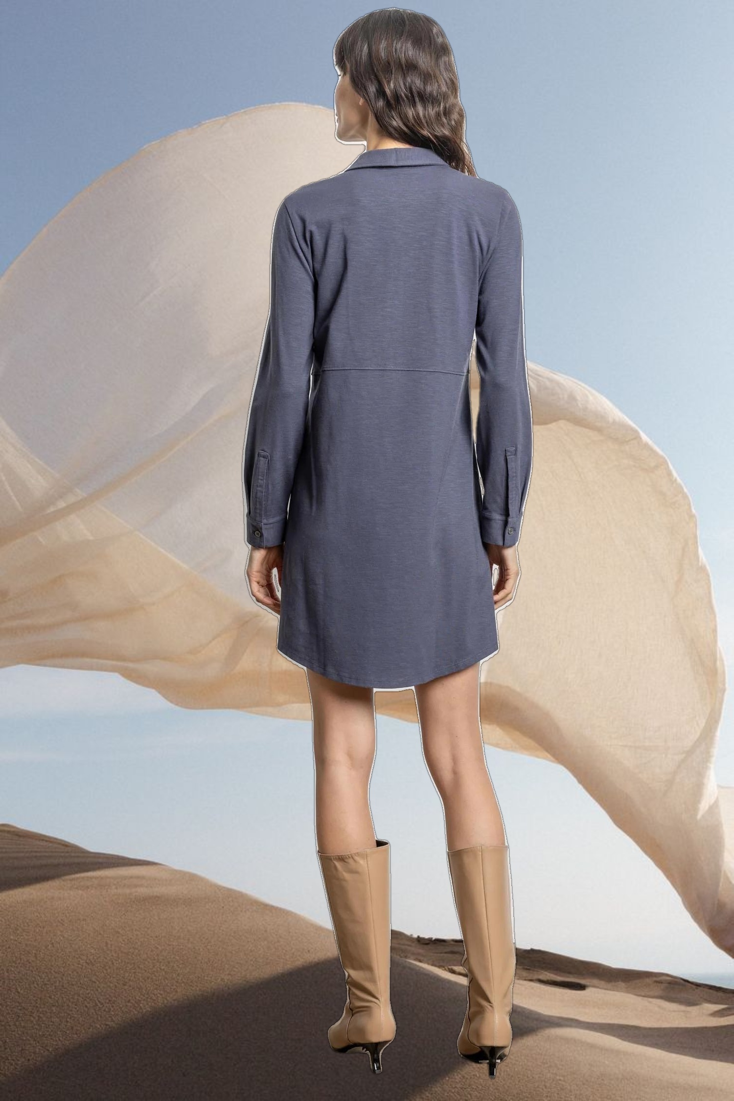 Long Sleeve Seamed Shirt Dress