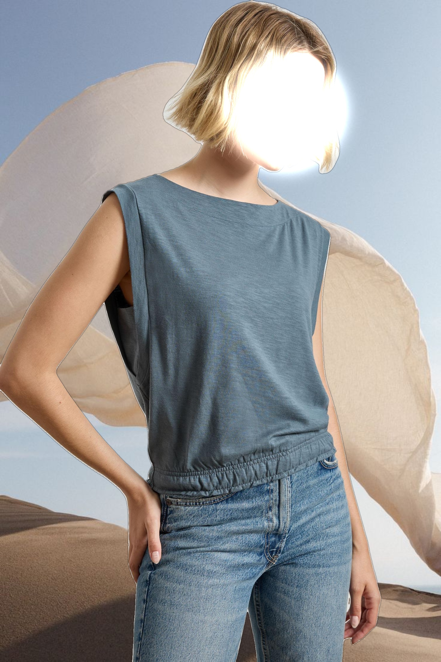 Elastic Hem Boatneck Top