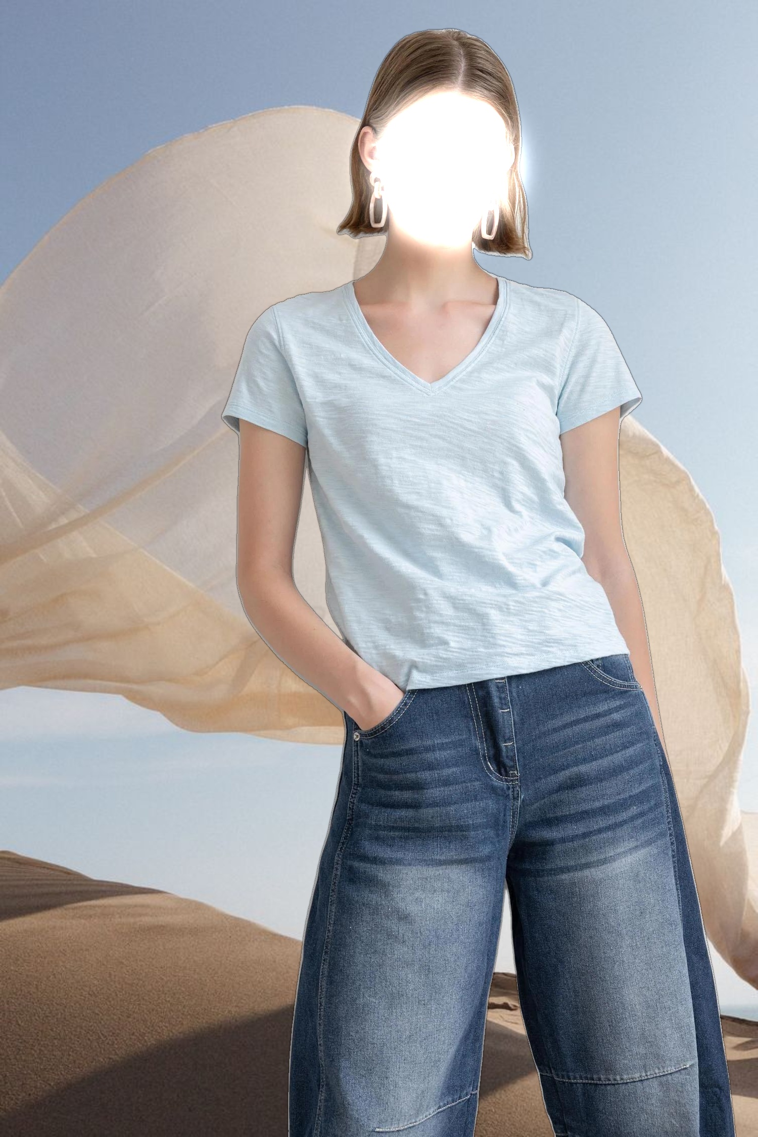 Short Sleeve Back Seam V-Neck